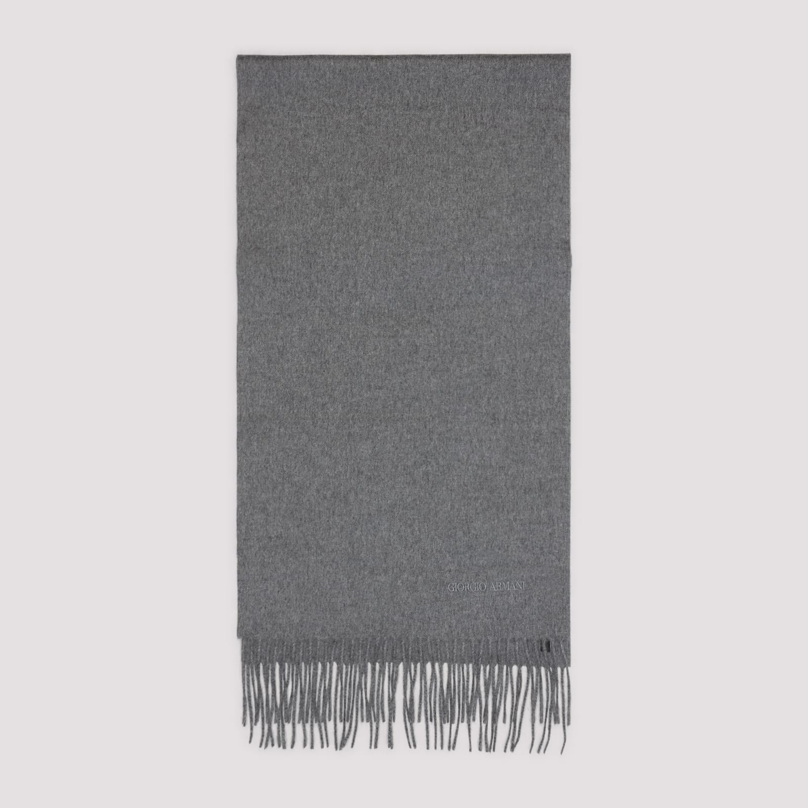 Giorgio Armani Luxe Grey Cashmere Fringed Scarf In Gray
