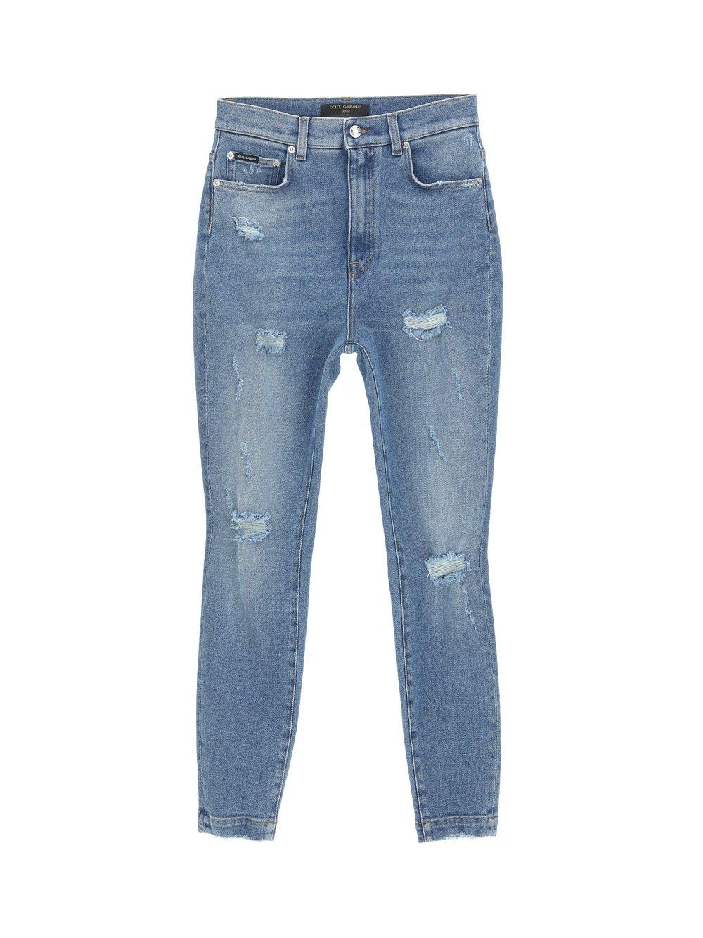 Shop Dolce & Gabbana Distressed Grace Jeans In Blue Jeans