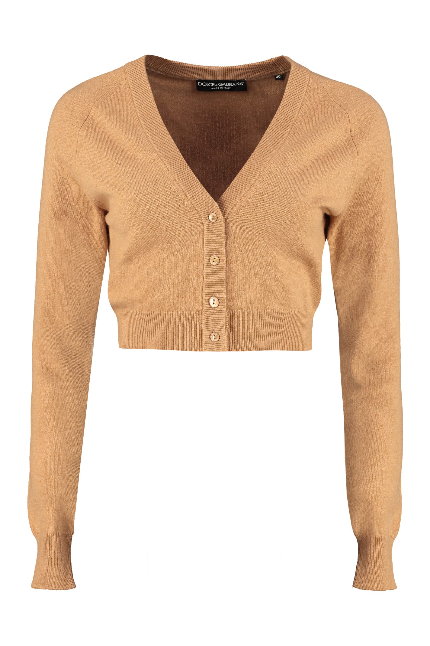 Dolce & Gabbana Cropped Cashmere Cardigan In Brown