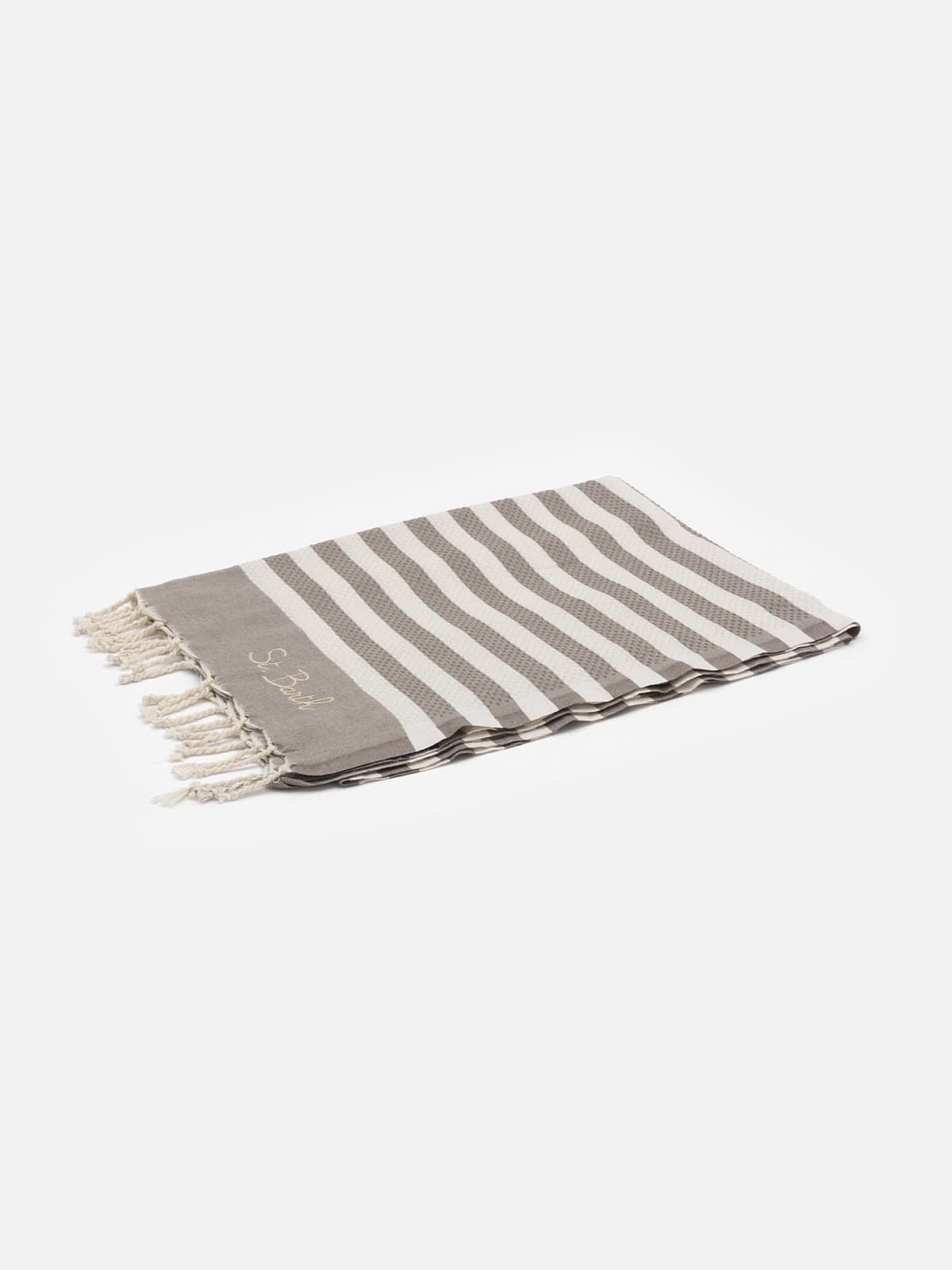 MC2 SAINT BARTH COTTON BEACH TOWEL FOUTA WITH BROWN STRIPED PRINT 