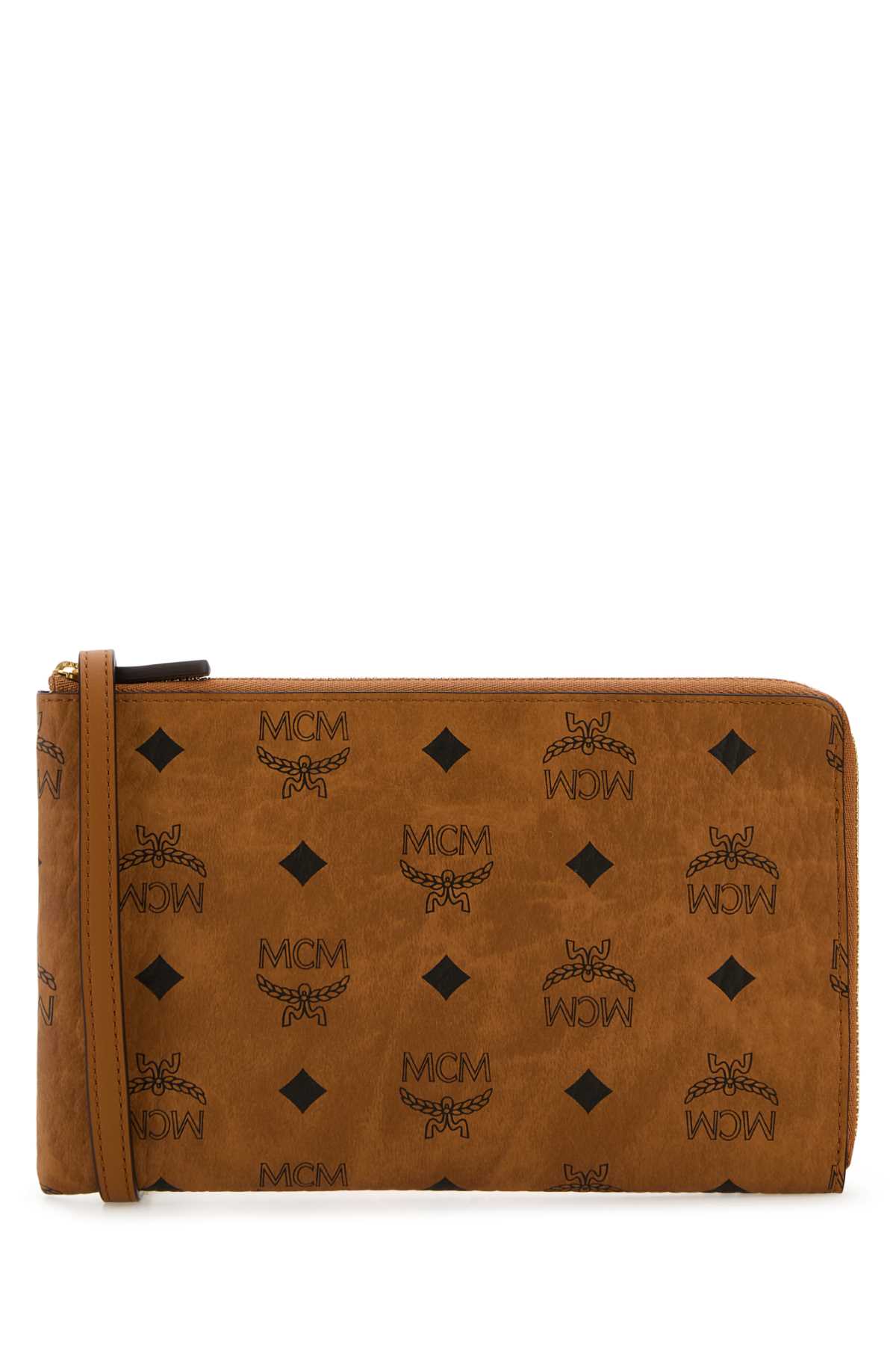 Shop Mcm Printed Canvas Crossbody Bag In Cognac