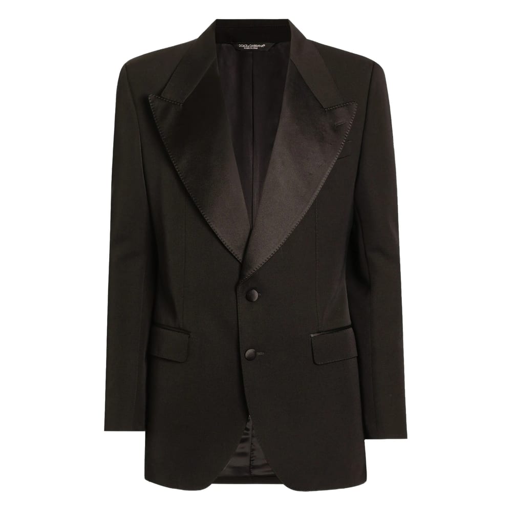 Dolce & Gabbana Satin Lapel Blazer Structured Shoulders Straight Hem In Black