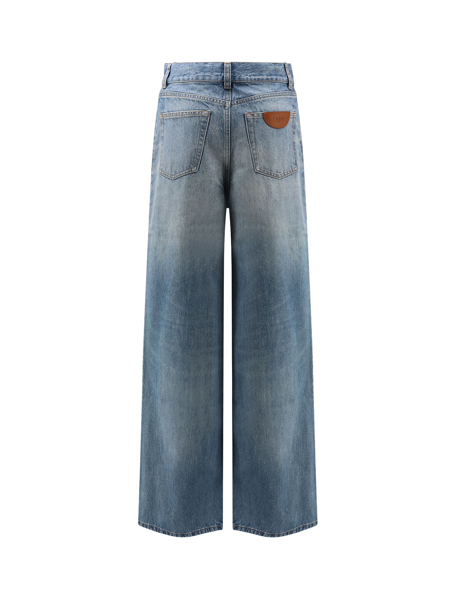 Chloé Blue Denim Jeans With Logo Label On The Back In Multi