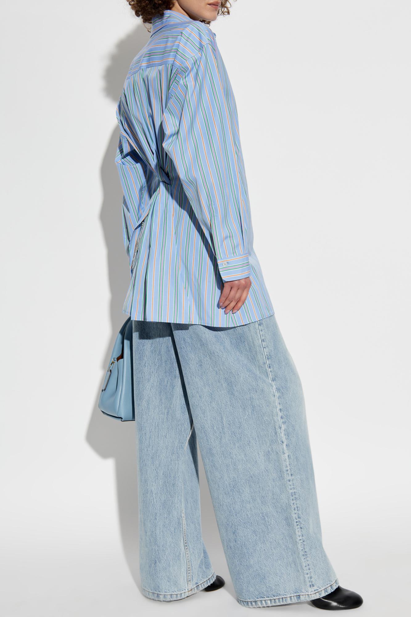 Etro Knotted Button-up Striped Shirt In Azure