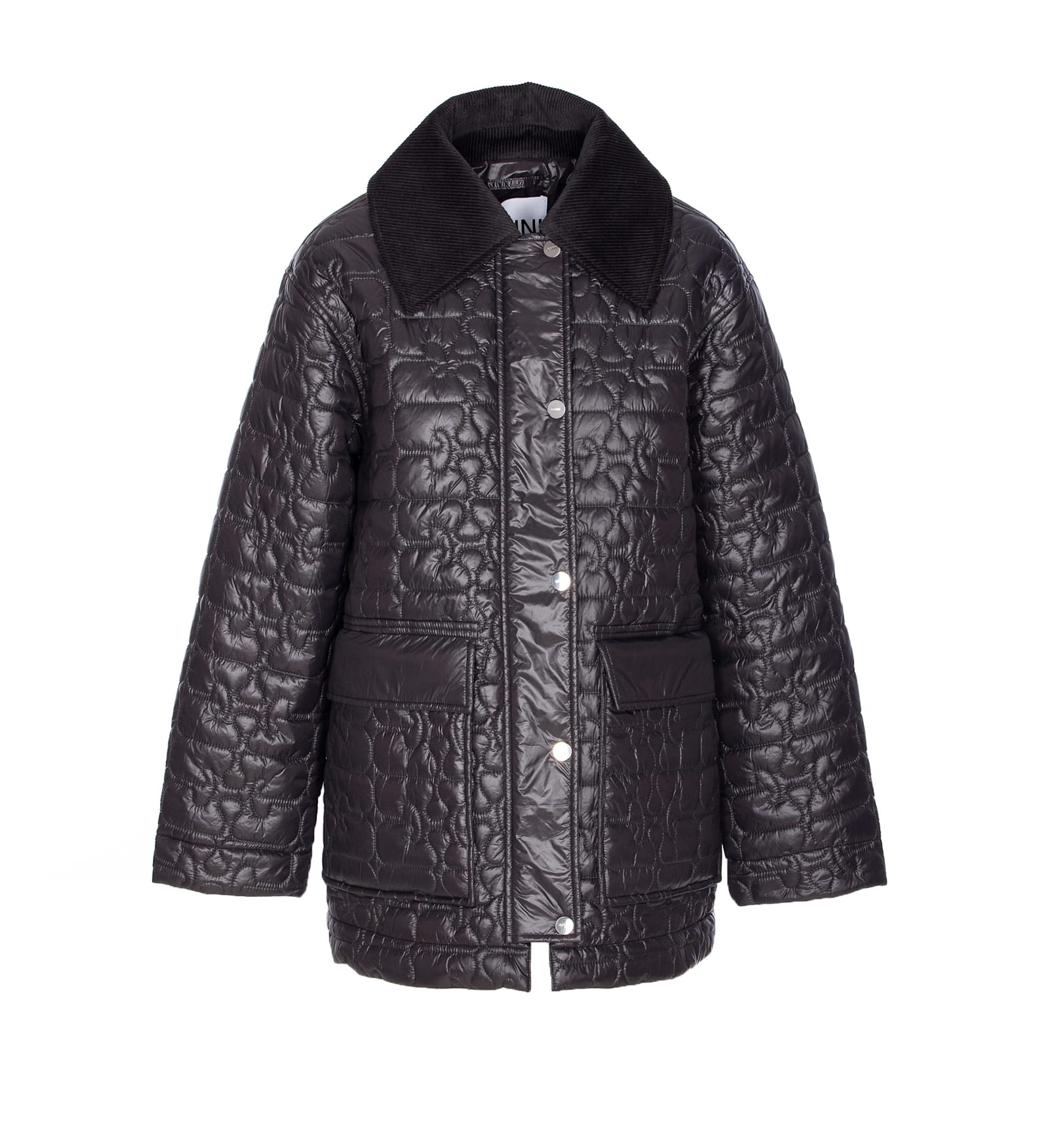 Ganni Shiny Quilt Jacket In Gray
