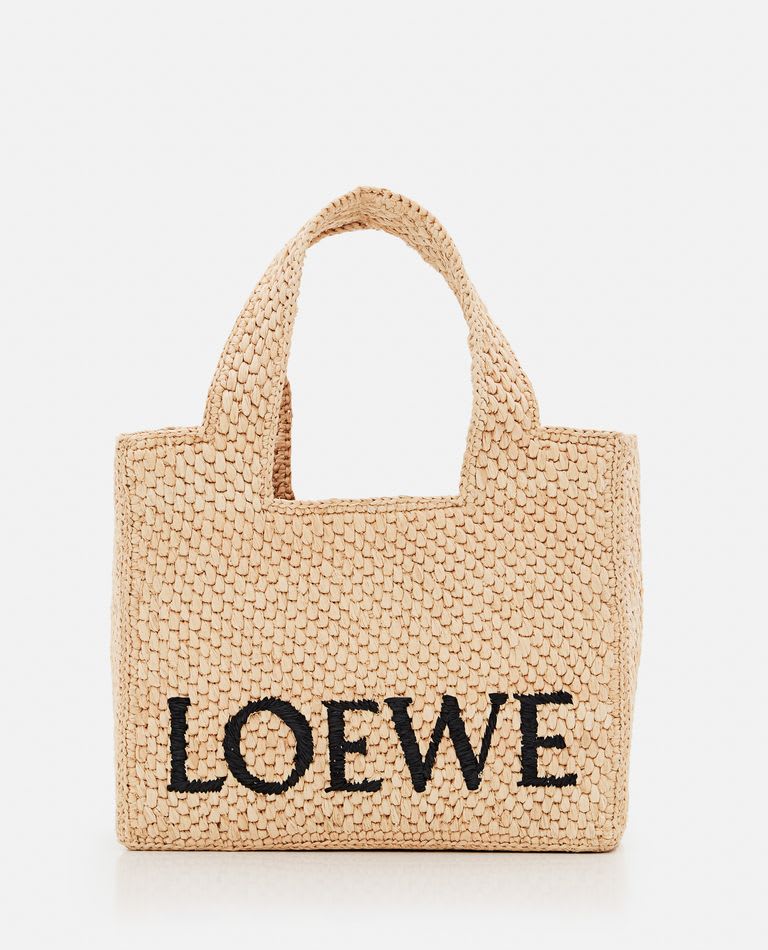 Loewe Small Raffia Tote Bag With Embroidered-logo In Beige