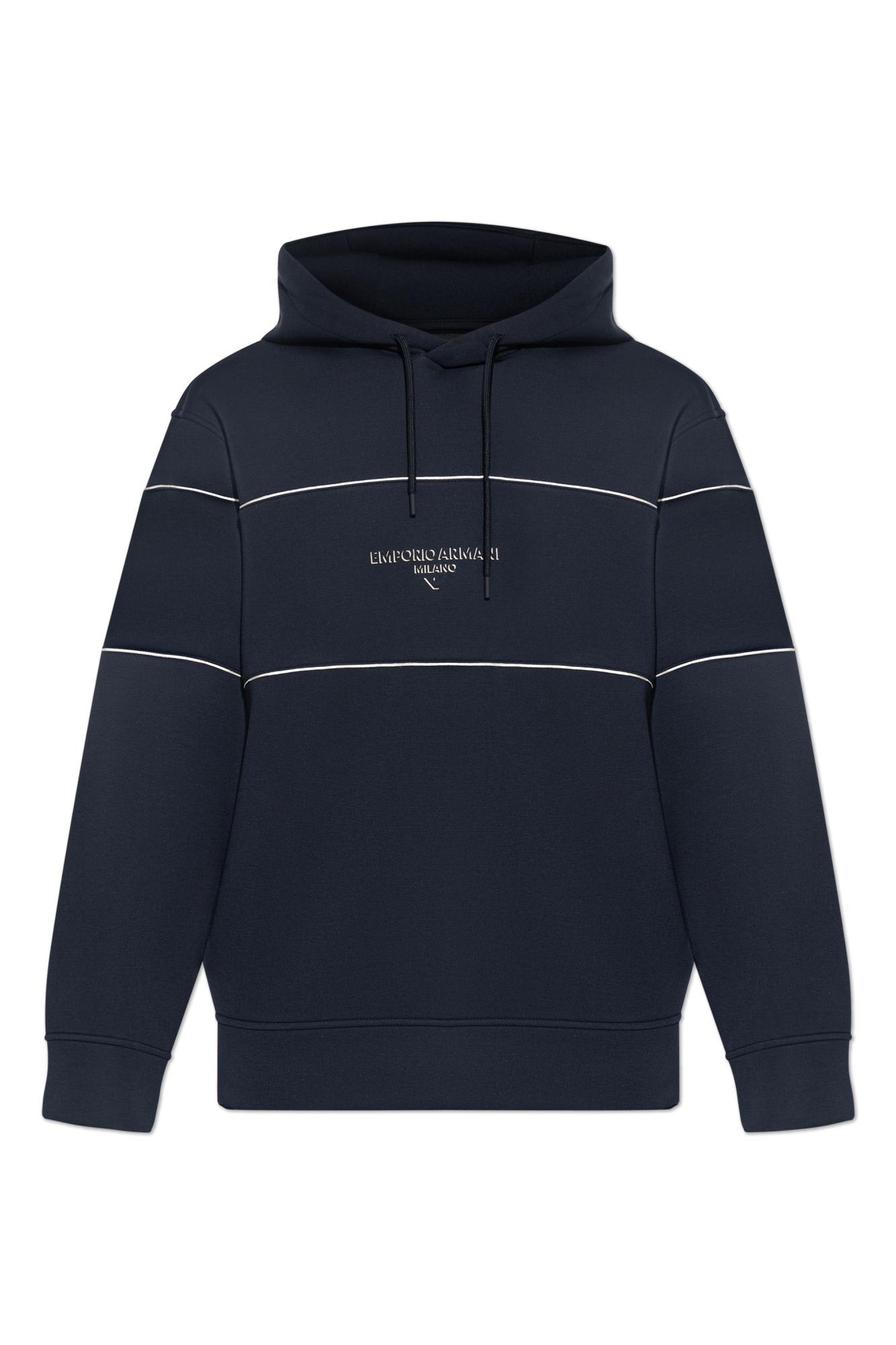 Emporio Armani Double-jersey Hooded Sweatshirt With 3d-effect Logo In Blue
