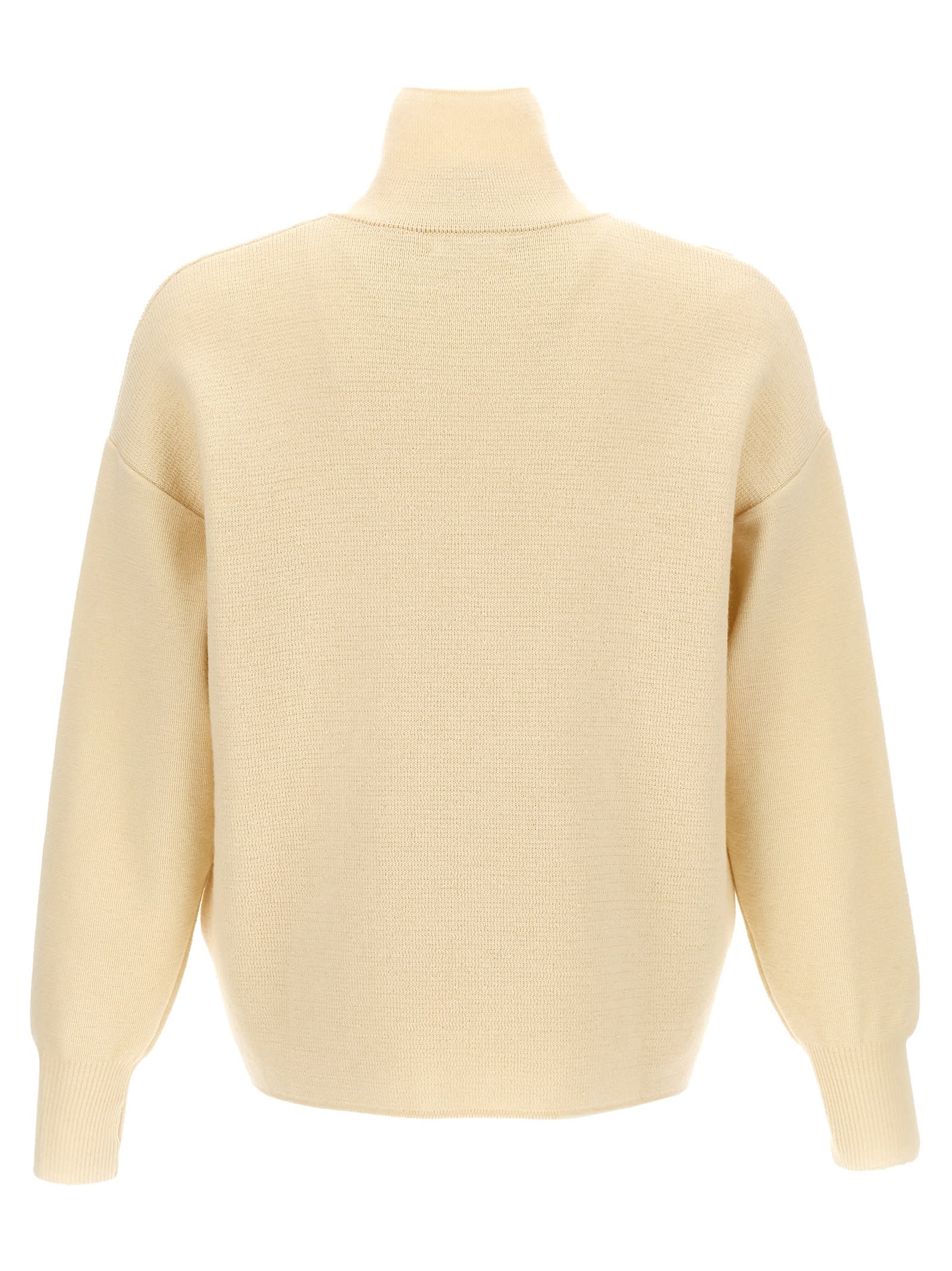 Ma'ry'ya Half Zip Wool Sweater With Cuffed Sleeves And Relaxed Fit In White