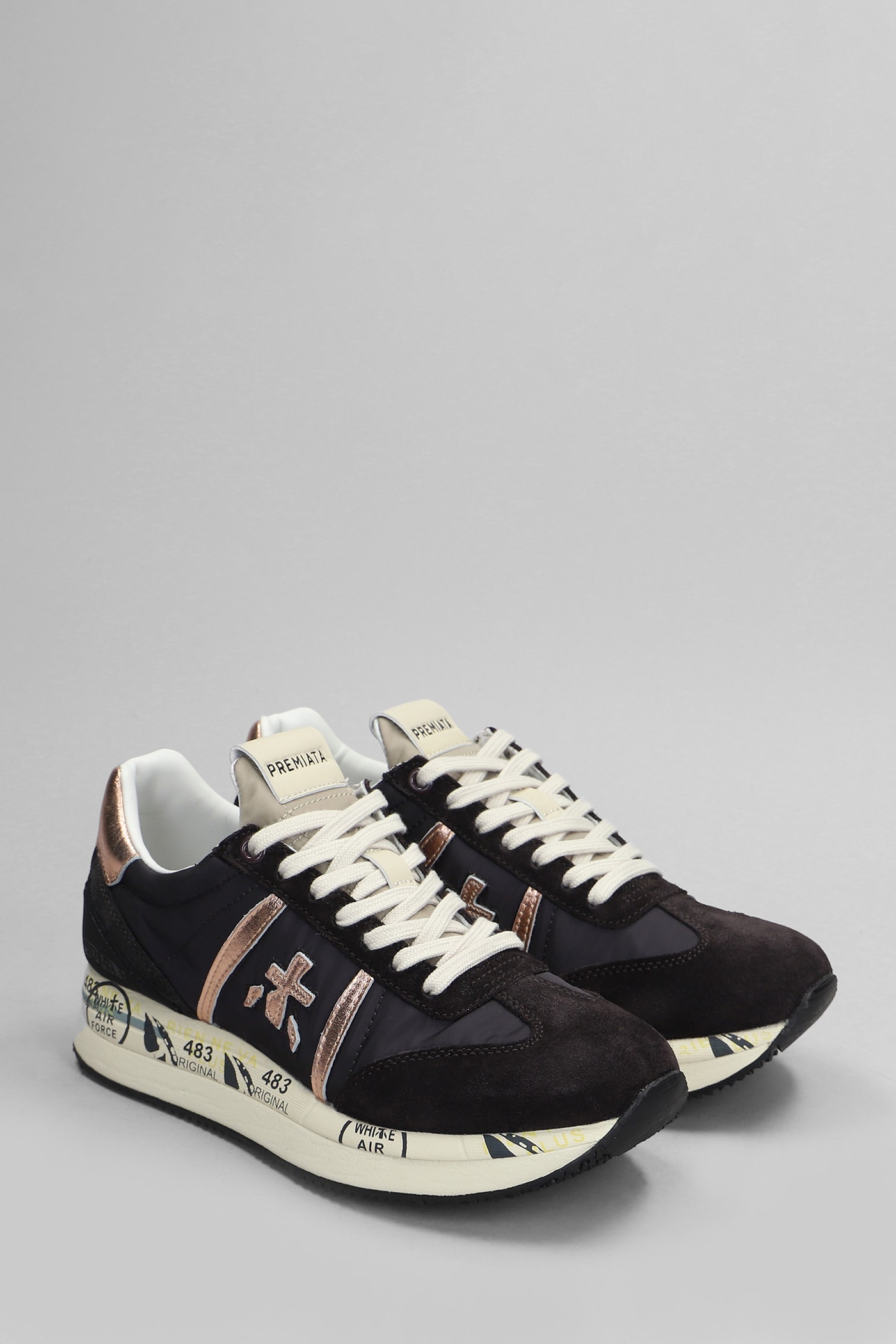 Shop Premiata Conny Sneakers In Brown Suede And Fabric