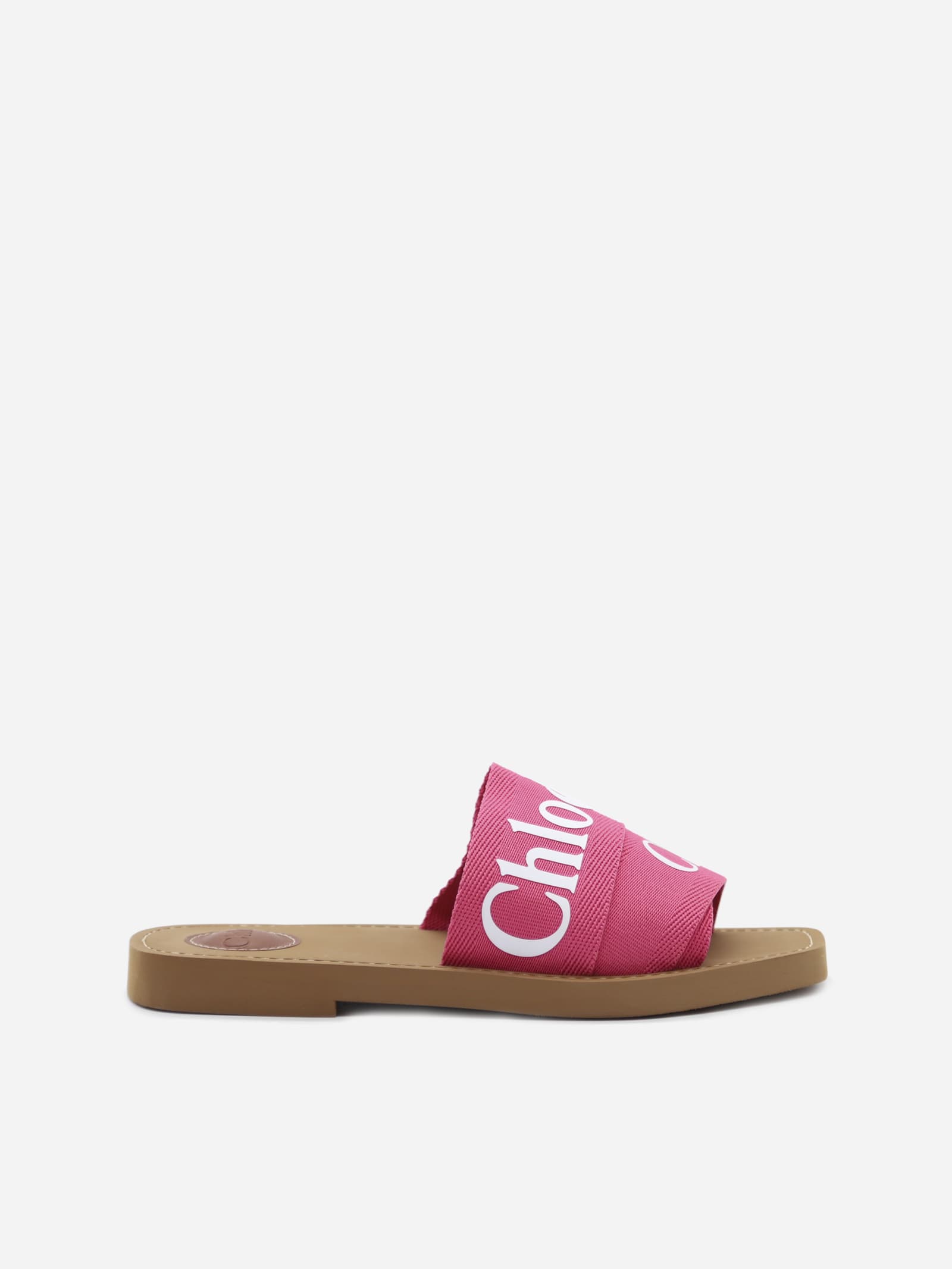 Chloé Woody Sandals In Canvas With Contrasting Logo Print