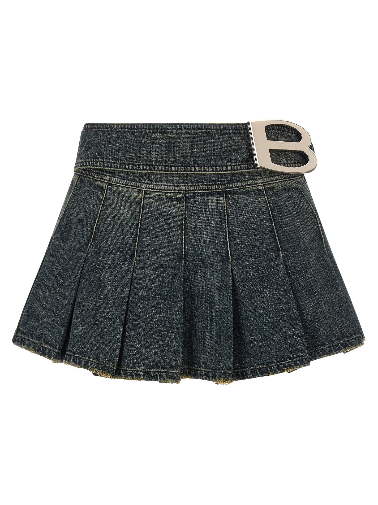 Balenciaga Pleated Skirt Featuring Belt Detail In Blue