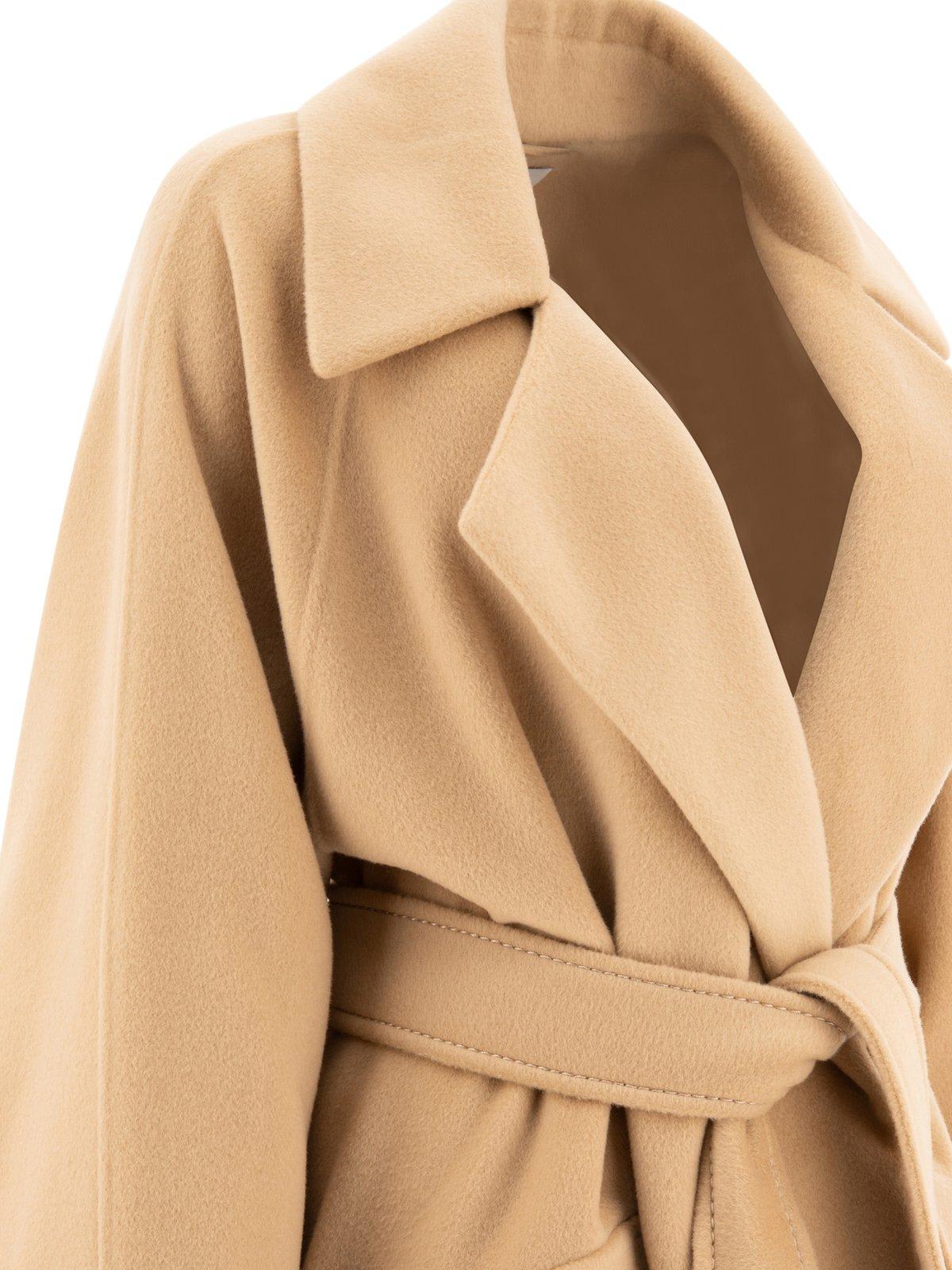 Shop Sportmax Orense Belted Long-sleeved Coat In Beige