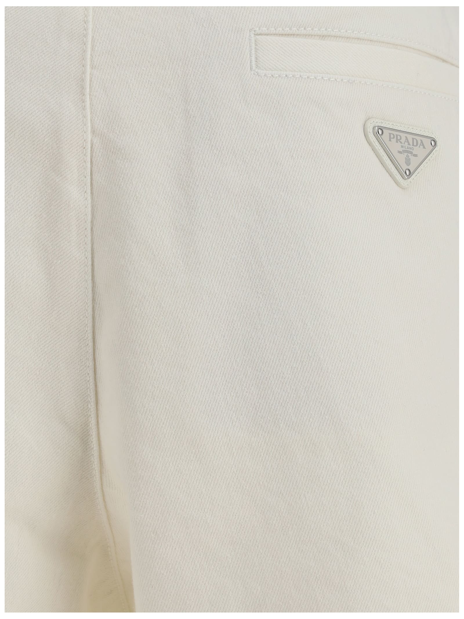 Prada Denim Bermuda Shorts With Back And Cargo Pockets In White