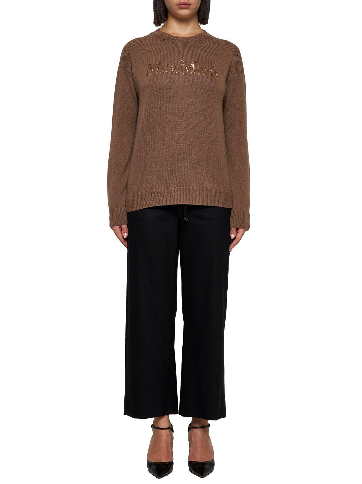 Shop 's Max Mara Logo Embellished Crewneck Jumper In Brown