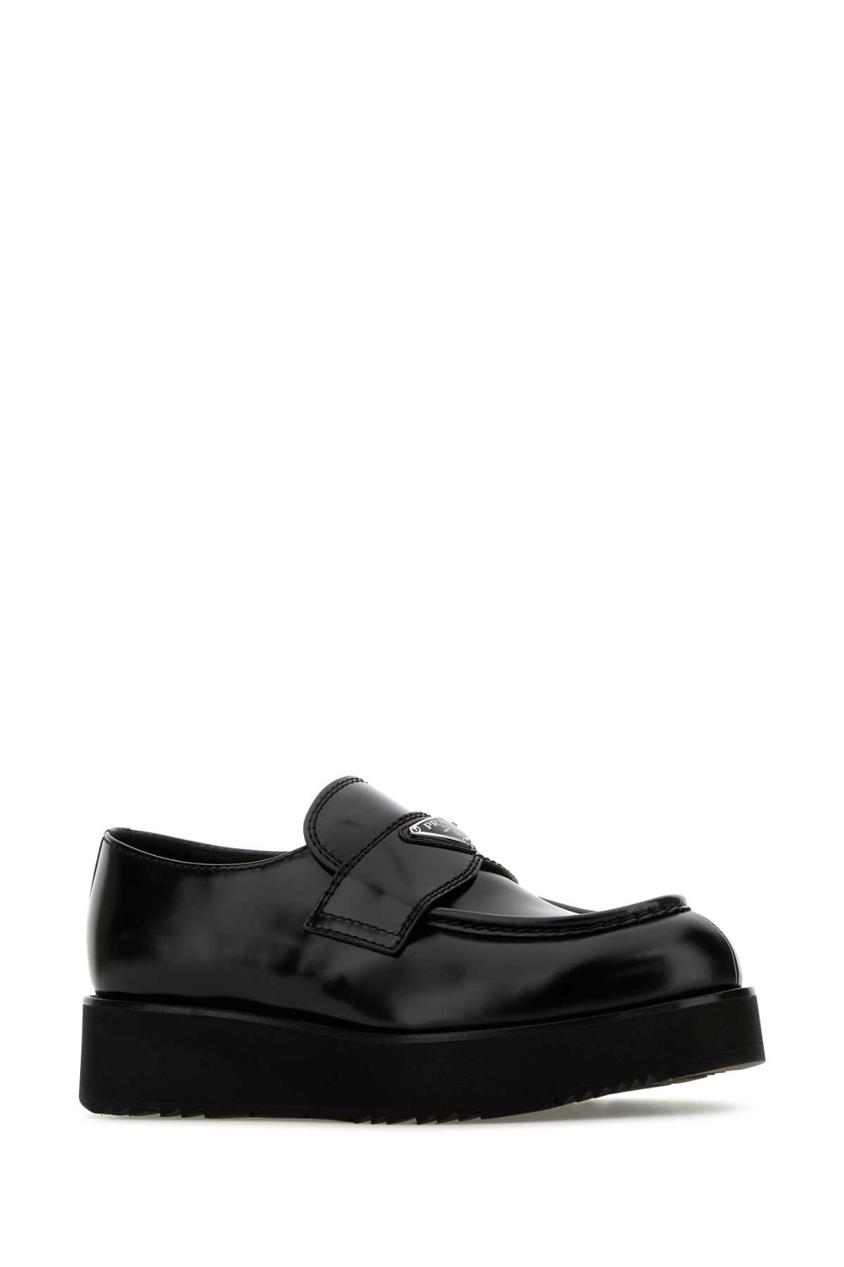 Shop Prada Black Leather Loafers In Nero