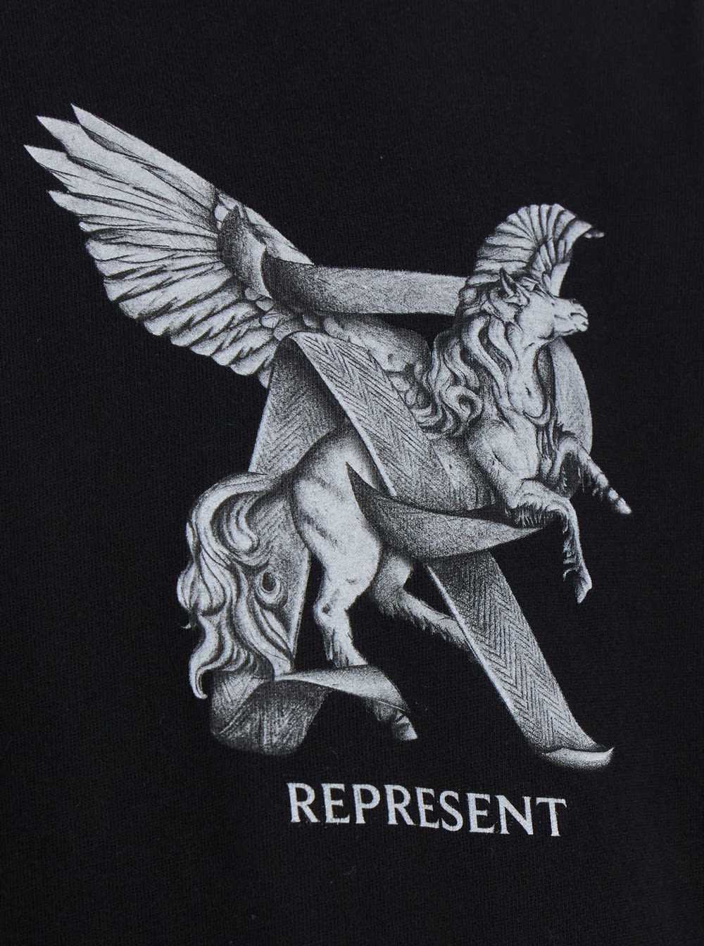 Represent Elegance Unicorn Black Crewneck T-shirt With Logo Print On The Front And Maxi Print On The Rear In C
