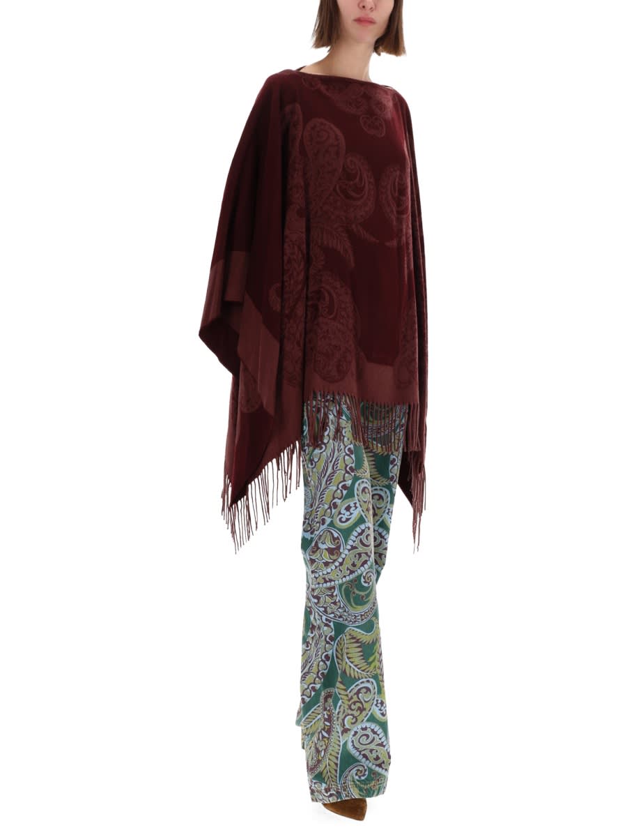 Etro Paisley Patterned Loose Fit Poncho In Burgundy