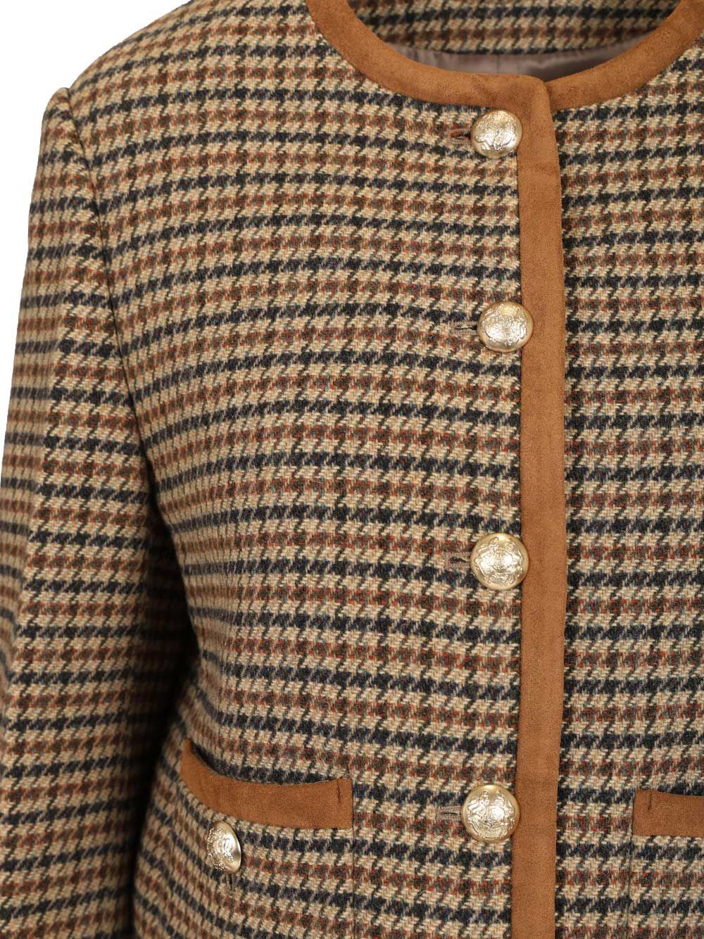 Dunst Beige Jacket With Button Closure And Front Pockets In Tweed Woman In Brown