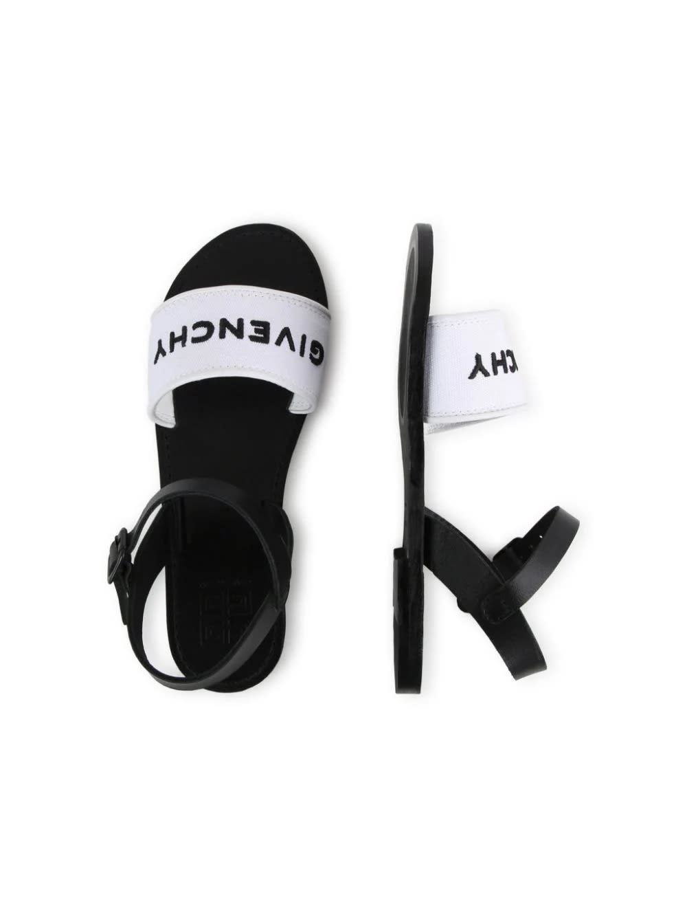 Shop Givenchy Black And White Sandals With Logo