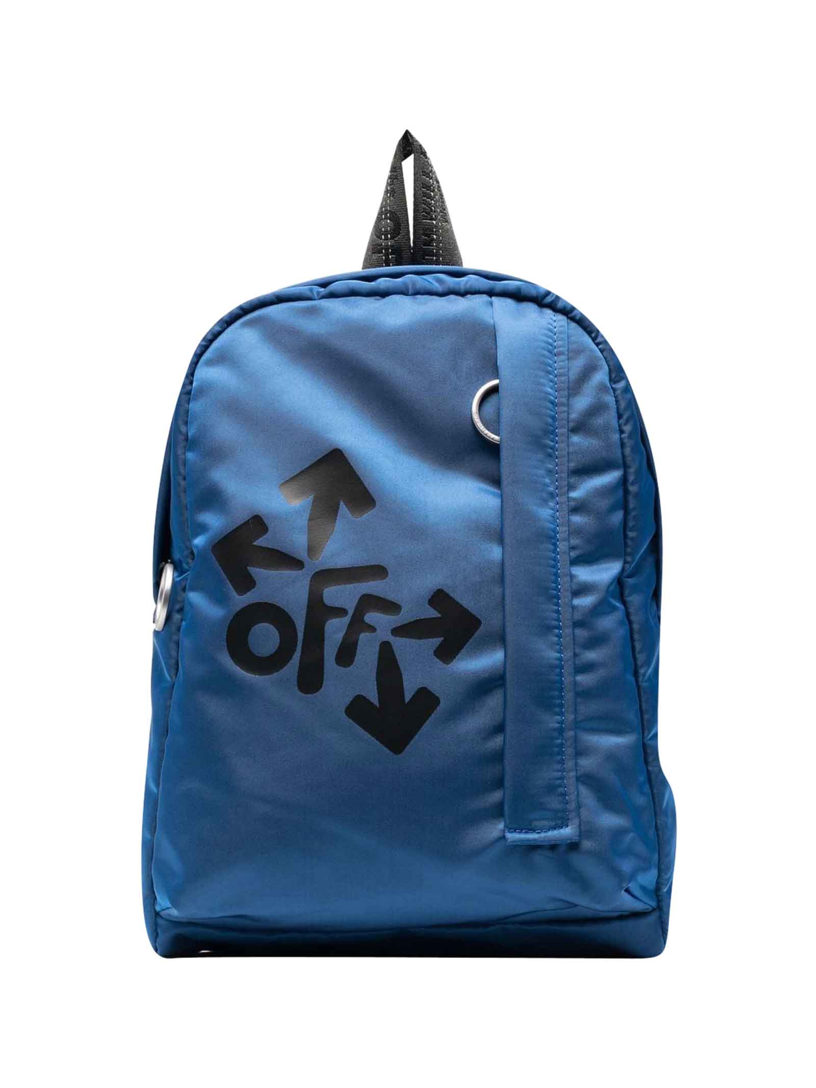 Off-White Blue Backpack With Black Print