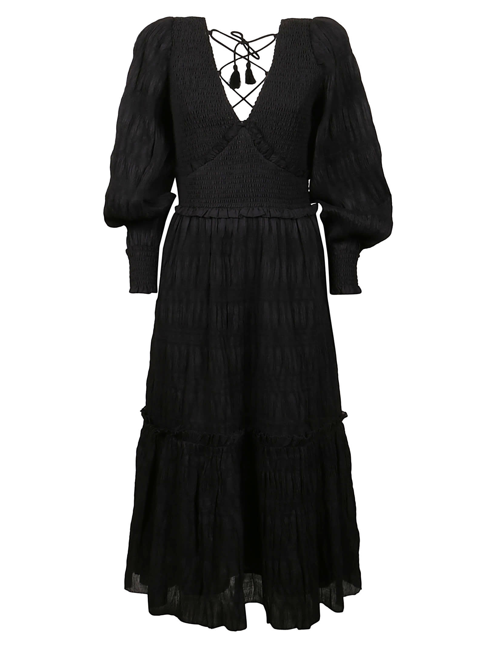 Sea New York Pasha Pleated Long Sleeve Smocked Dress In Black