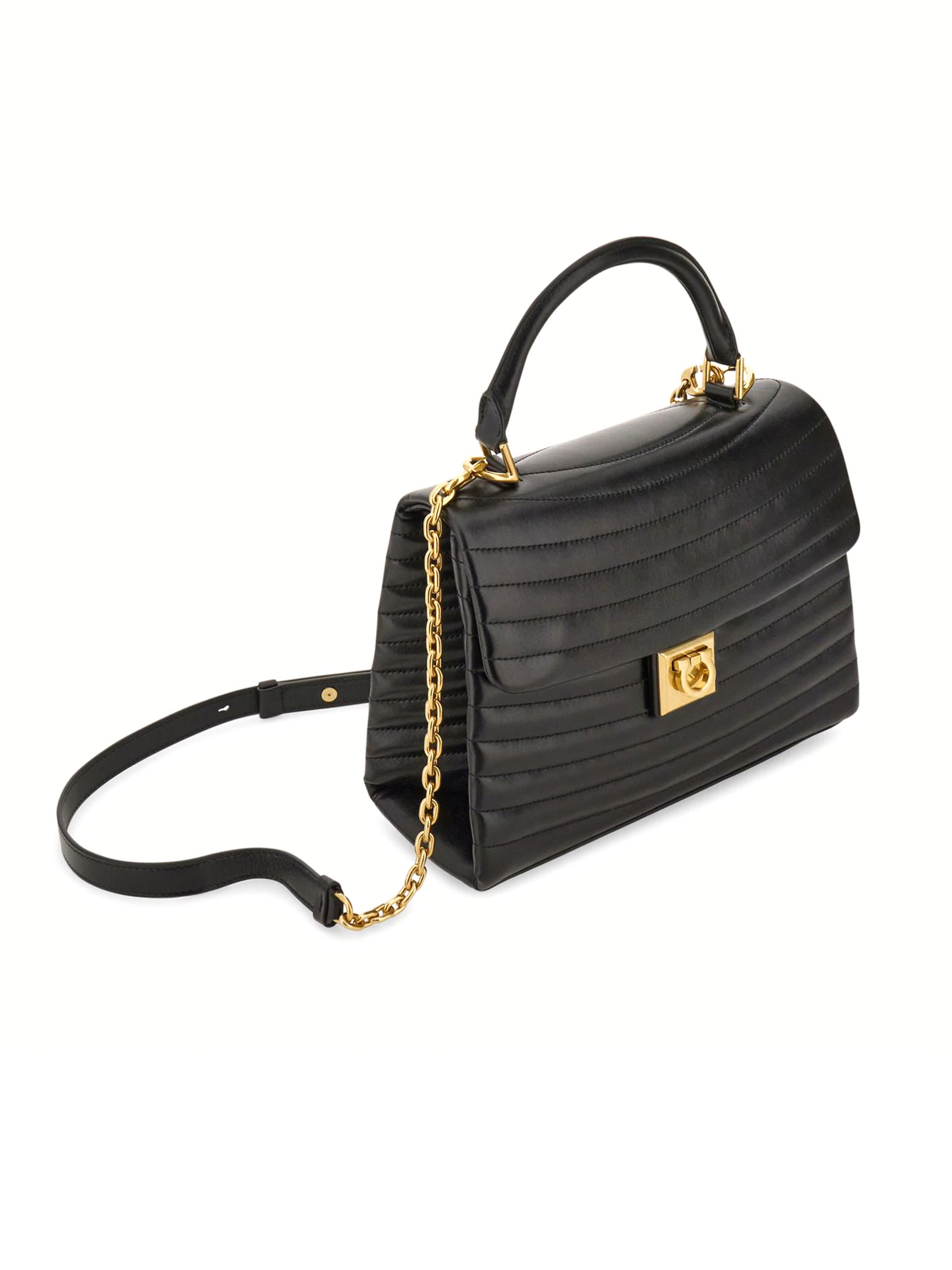 Shop Ferragamo Black Quilted Handbag (m)