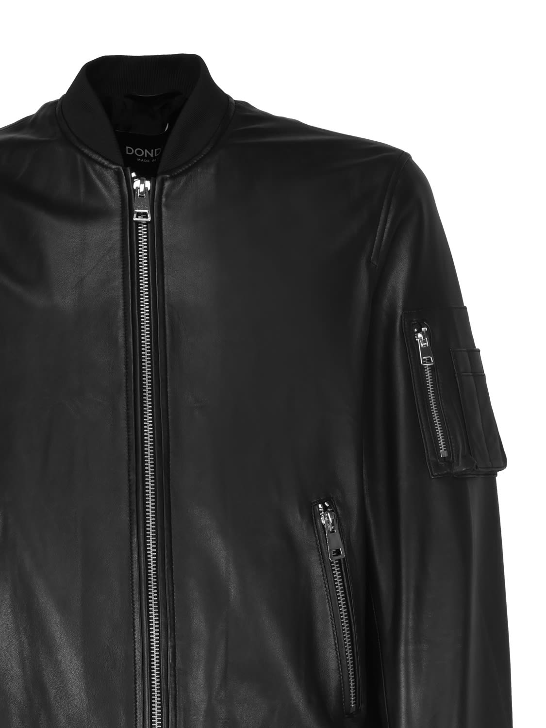 Shop Dondup Leather Jacket With Zip In Nero