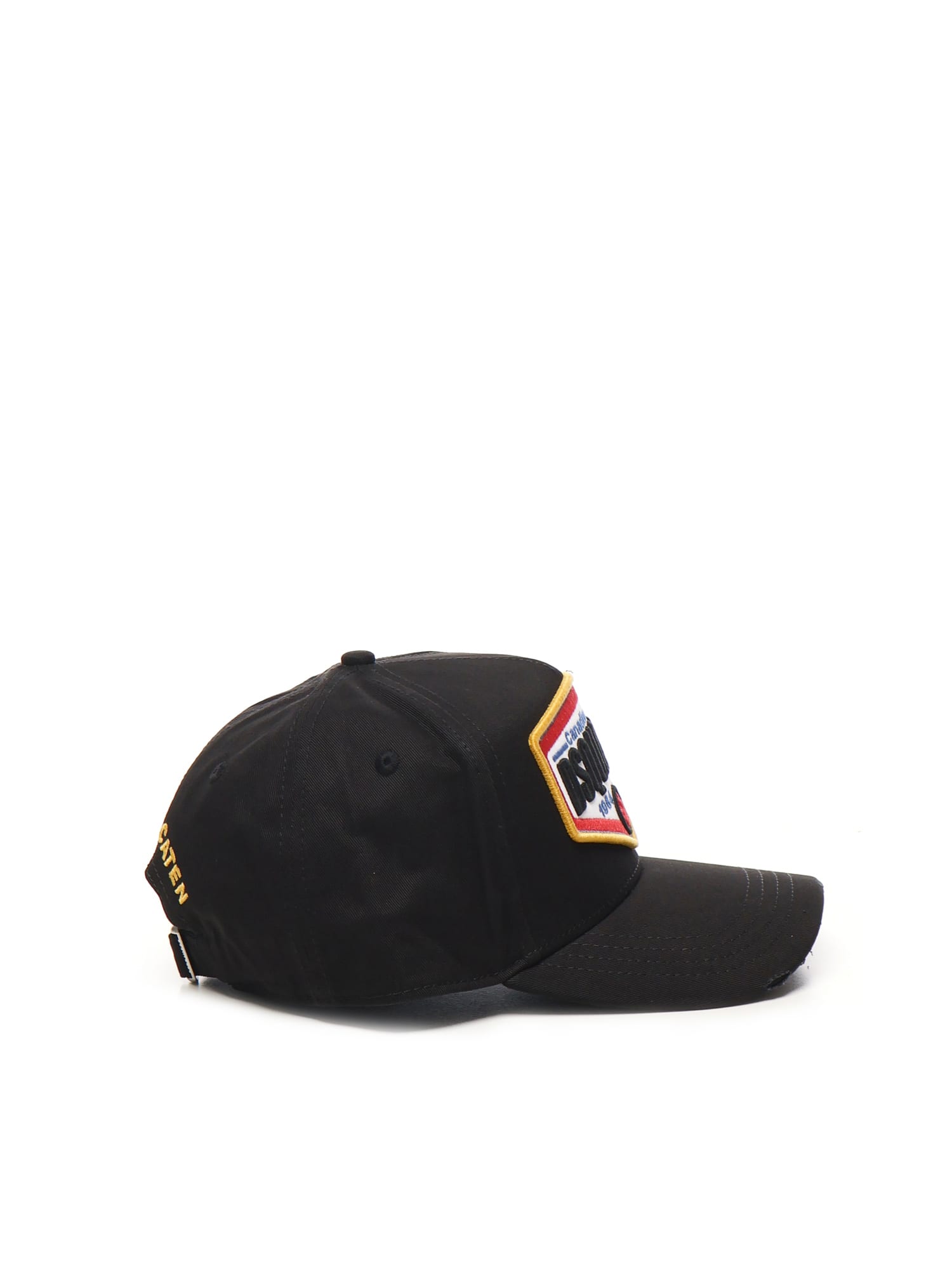 Dsquared2 Black Baseball Cap With Maxi Print On The Front And Rear Adjustable Buckle Cosure In Black