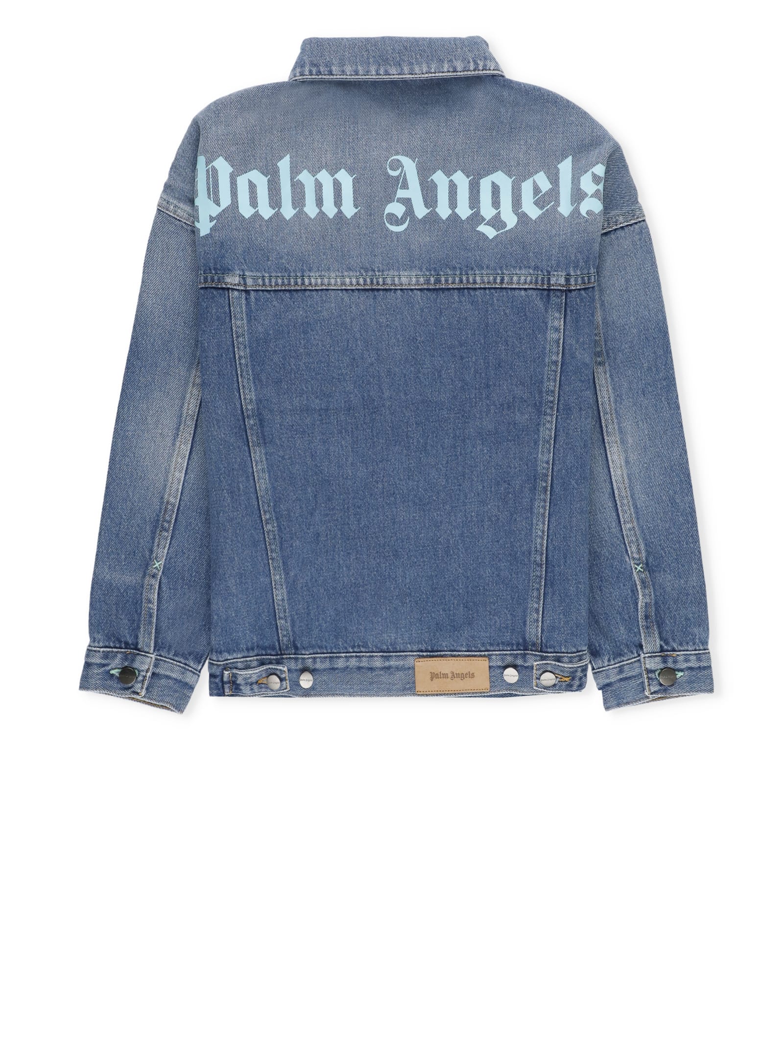 Shop Palm Angels Overlogo Stone Jeans Jacket In Blue
