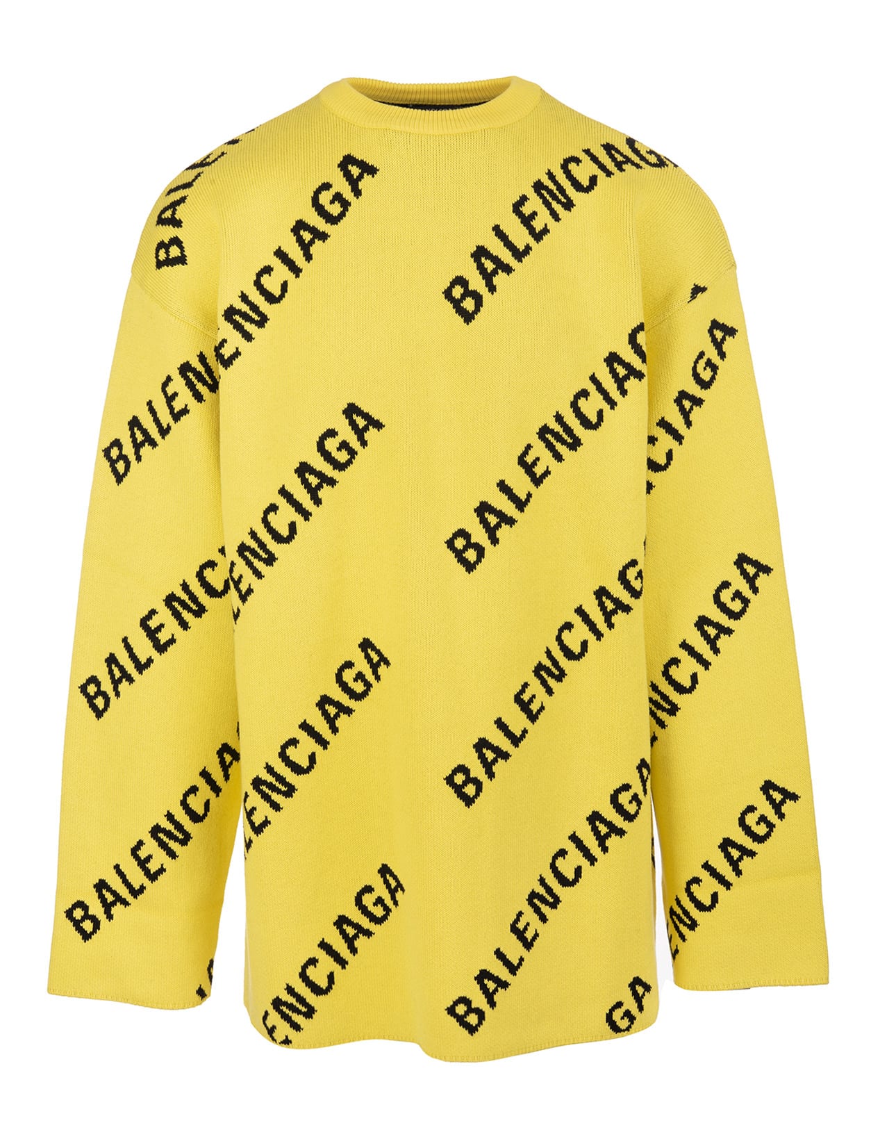 Balenciaga Unisex Yellow Allover Logo Crewneck Pullover