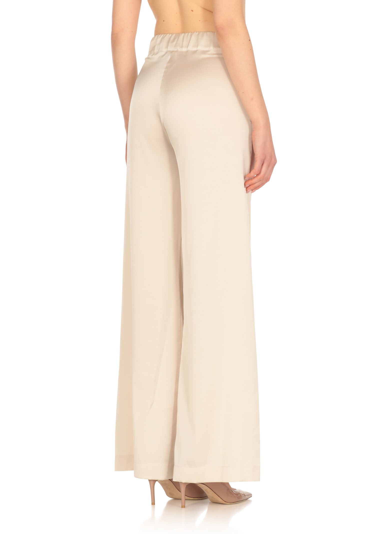 D Exterior Satin Elastic-waistband Trousers In White