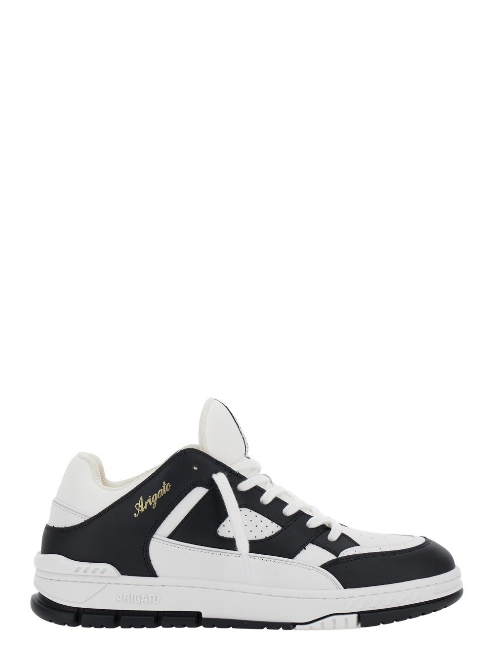 area Lo Black And White Low Top Sneakers With Laminated Leather In Leather Blend Man