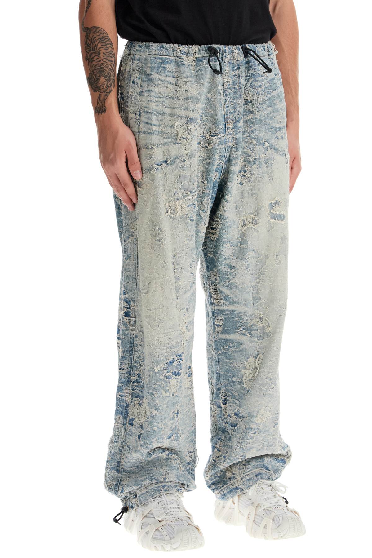 Shop Diesel Distressed Denim Jacquard Pants In Denim (blue)