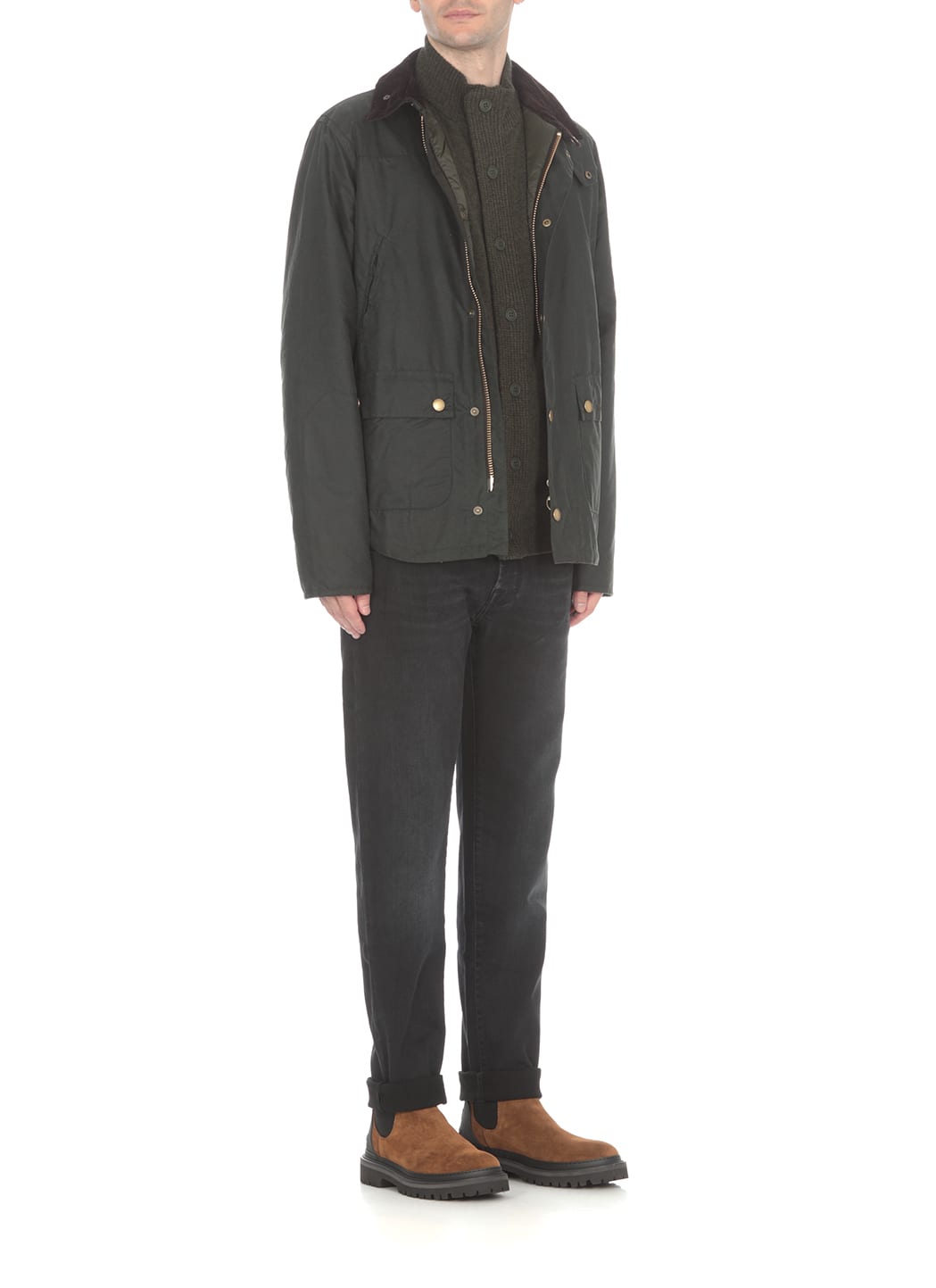 Barbour Greeb Waxed Cotton Quilted Jacket In Green