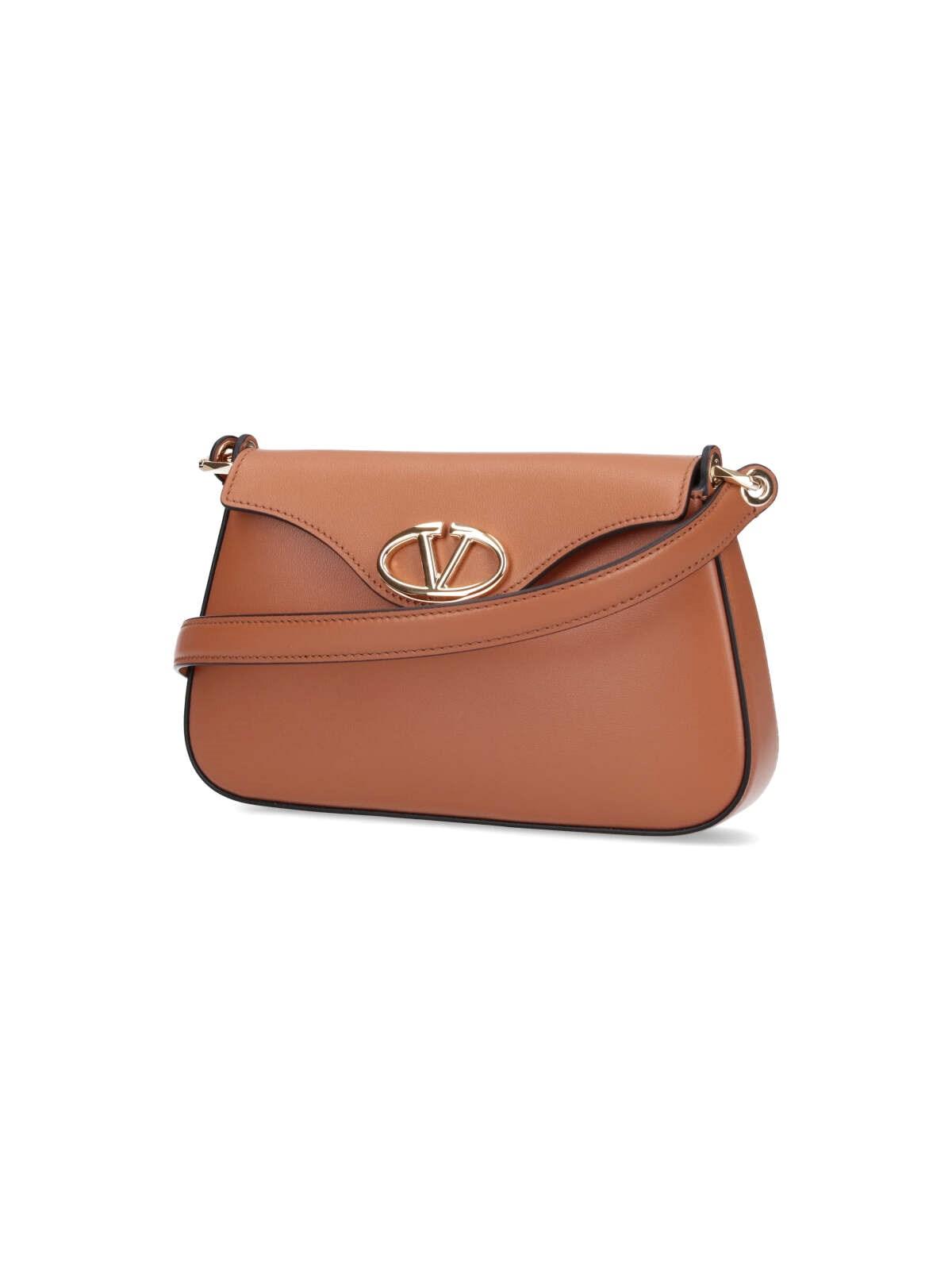 Shop Valentino Vlogo Signature Crossbody Bag In Leather Brown