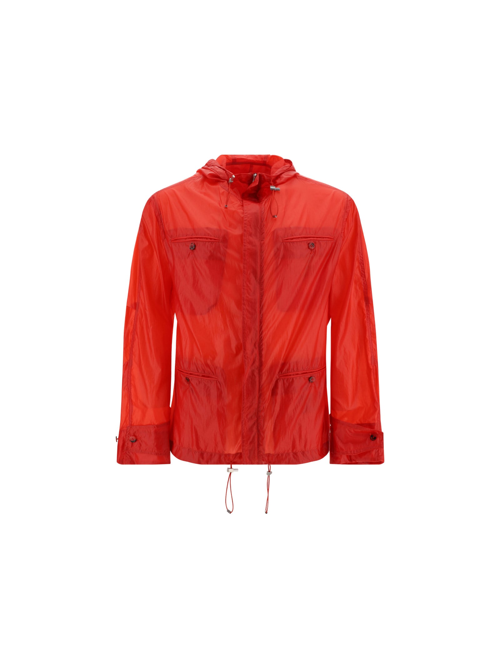Ferragamo Hooded Jacket With Adjustable Drawstring Hem In Rosso