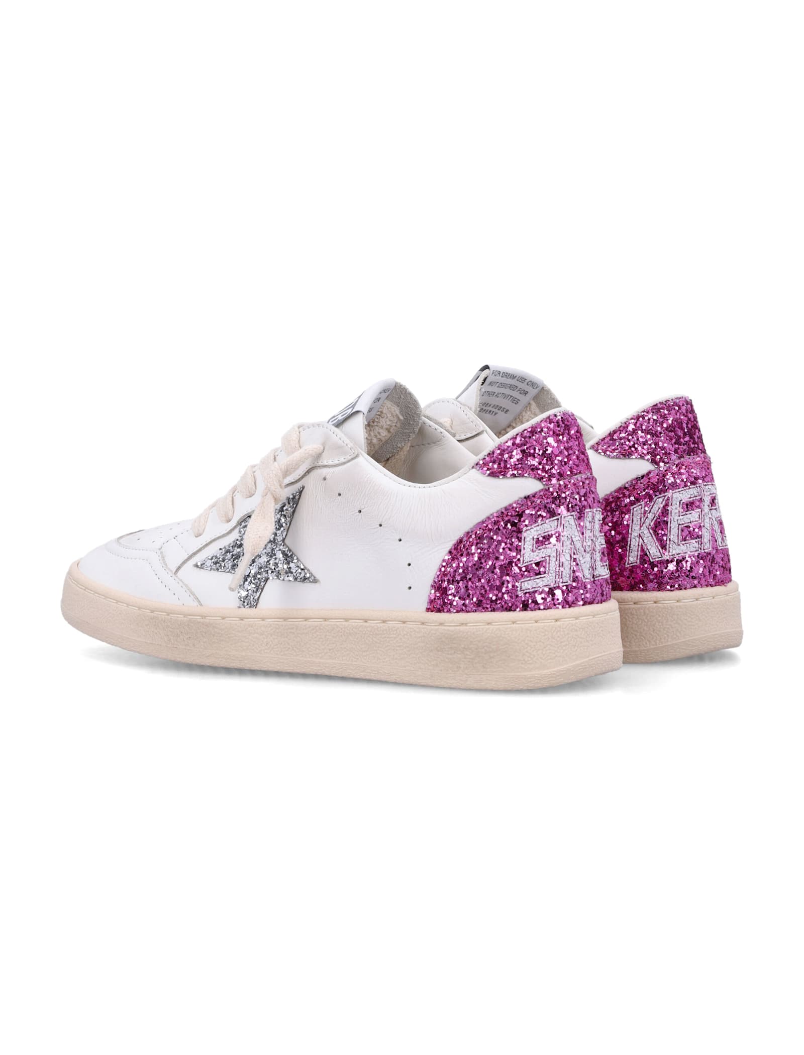 Golden Goose White Leather Ball Star Sneakers With Silver/pink Glitter In White
