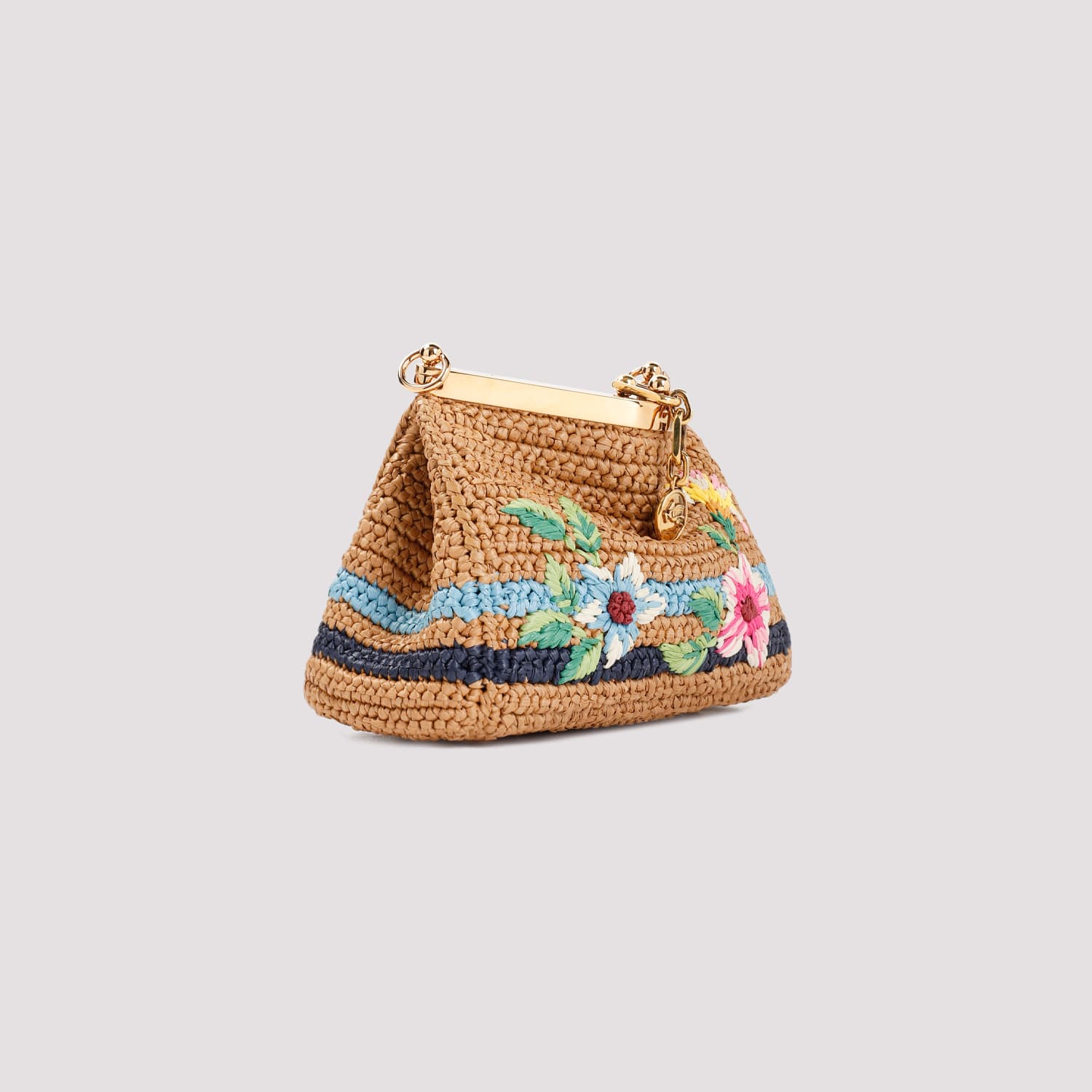 Shop Etro Embroidered Vela Raffia Handbag In Cammello