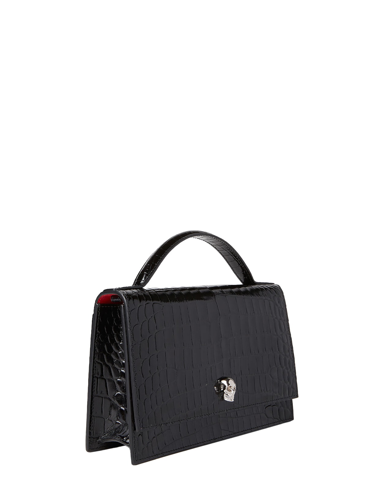 Shop Alexander Mcqueen Skull Top Handle Bag In Black/silver