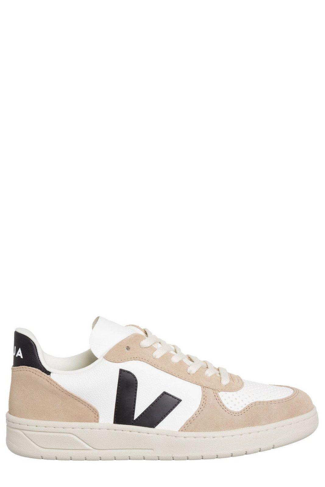 Shop Veja V-10 Panelled Low-top Sneakers In Extra White Black Sahara