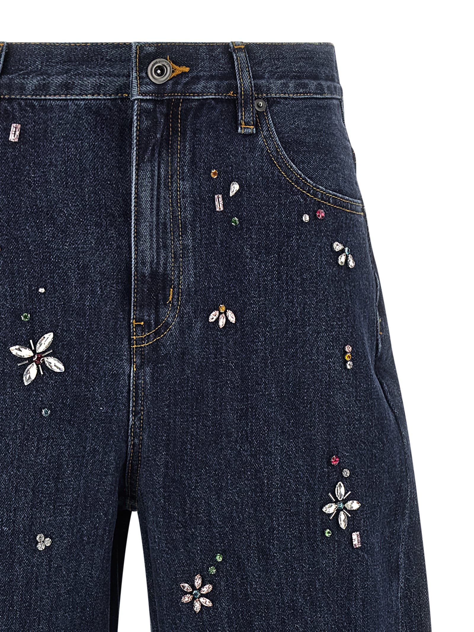 Self-portrait Self Portrait Blue Embellished Barrel Leg Jeans In Blue