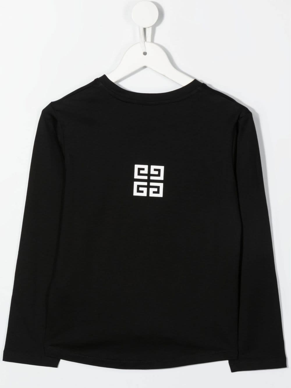 Shop Givenchy Kids Black Long Sleeve T-shirt With Signature And Logo