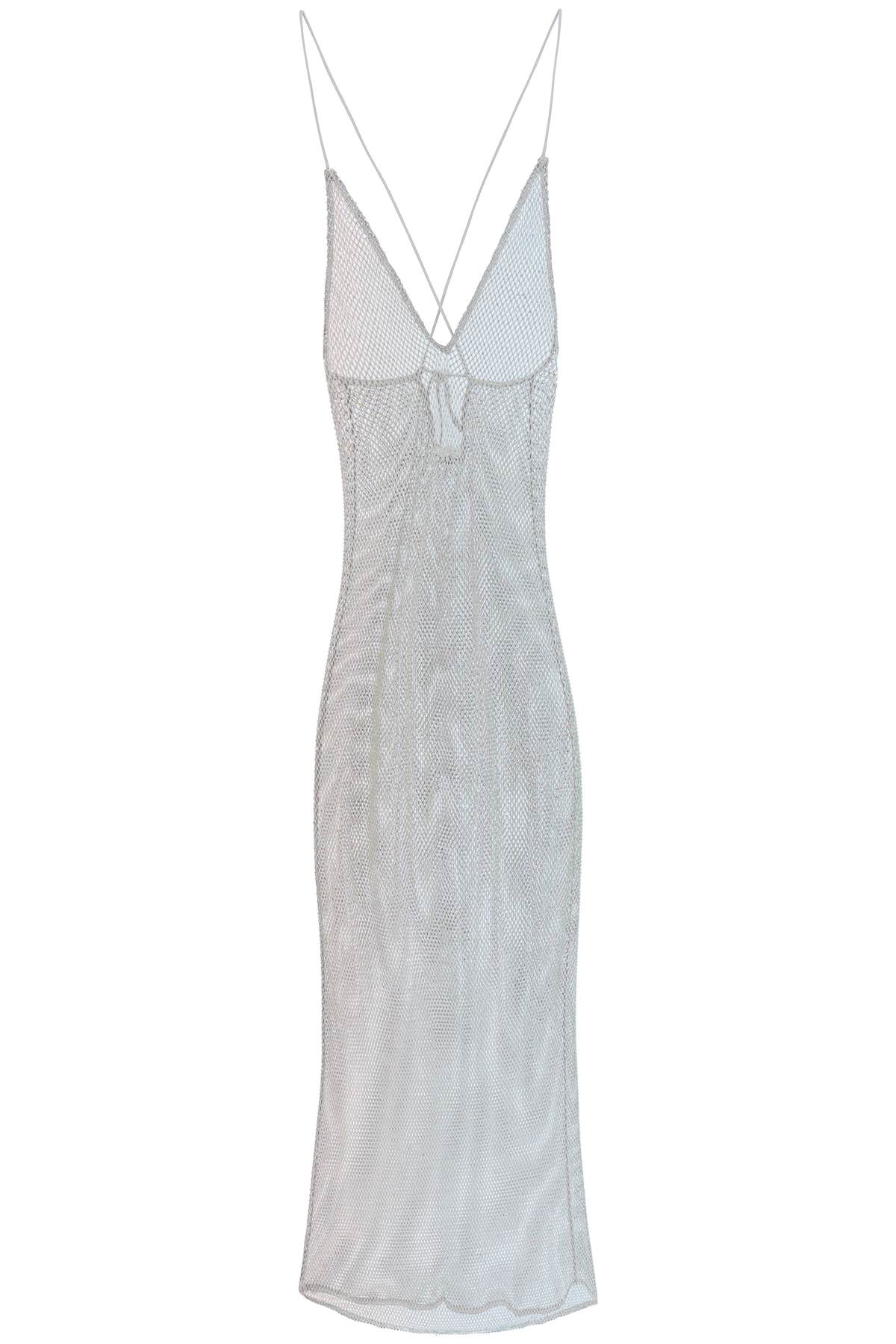 Shop Ganni Long Mesh Dress With Crystals In Silver (silver)