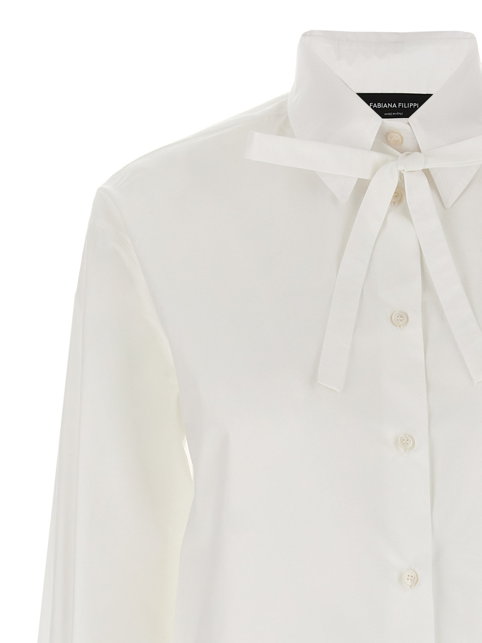 Fabiana Filippi Cotton Poplin Shirt With Knotted Lace Collar In White