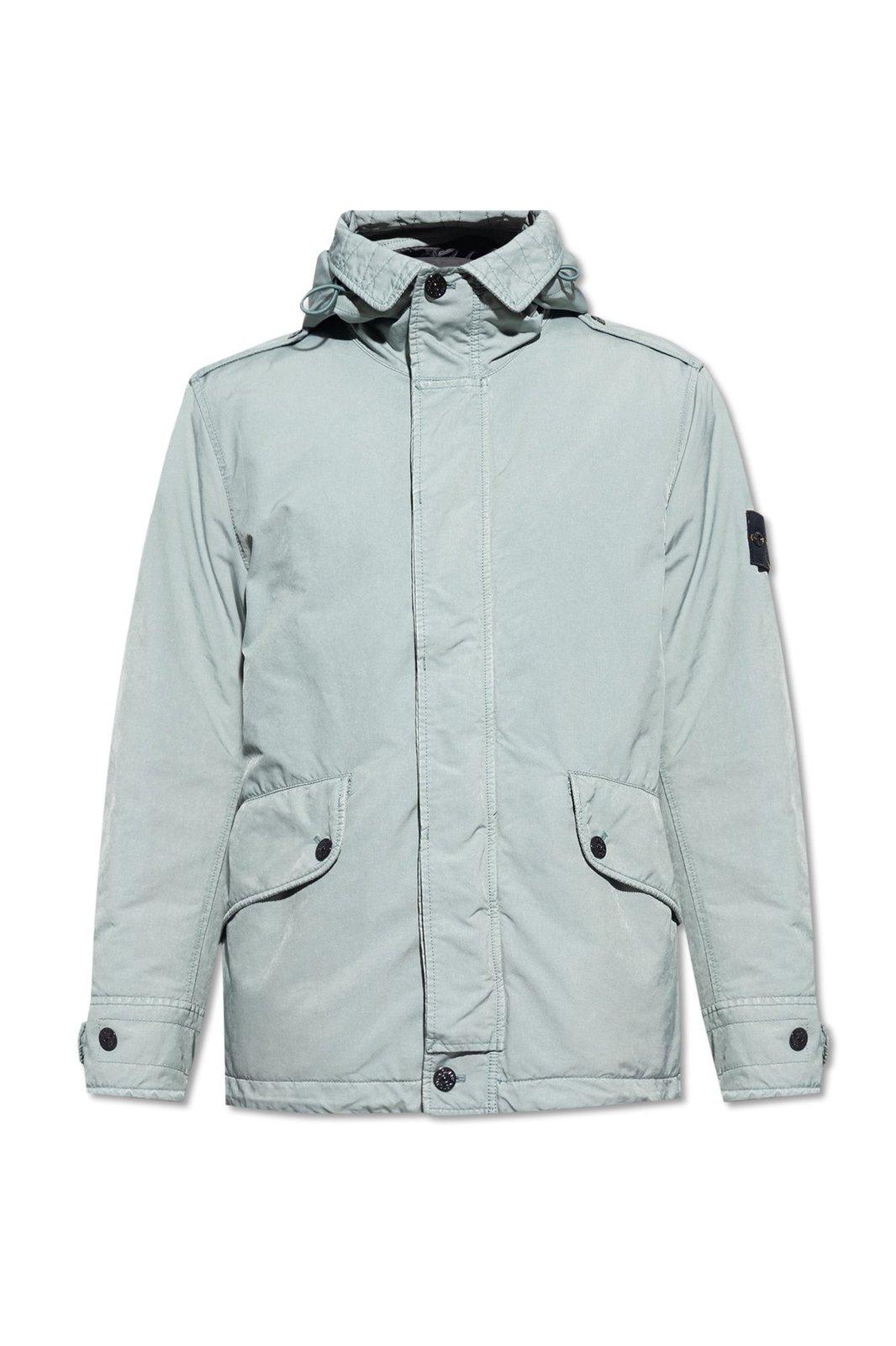 Shop Stone Island Highneck Hooded Jacket In Multicolour