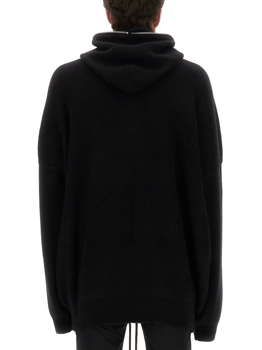 Rick Owens Hooded Knit Sweater Featuring Ribbed Finish In Black