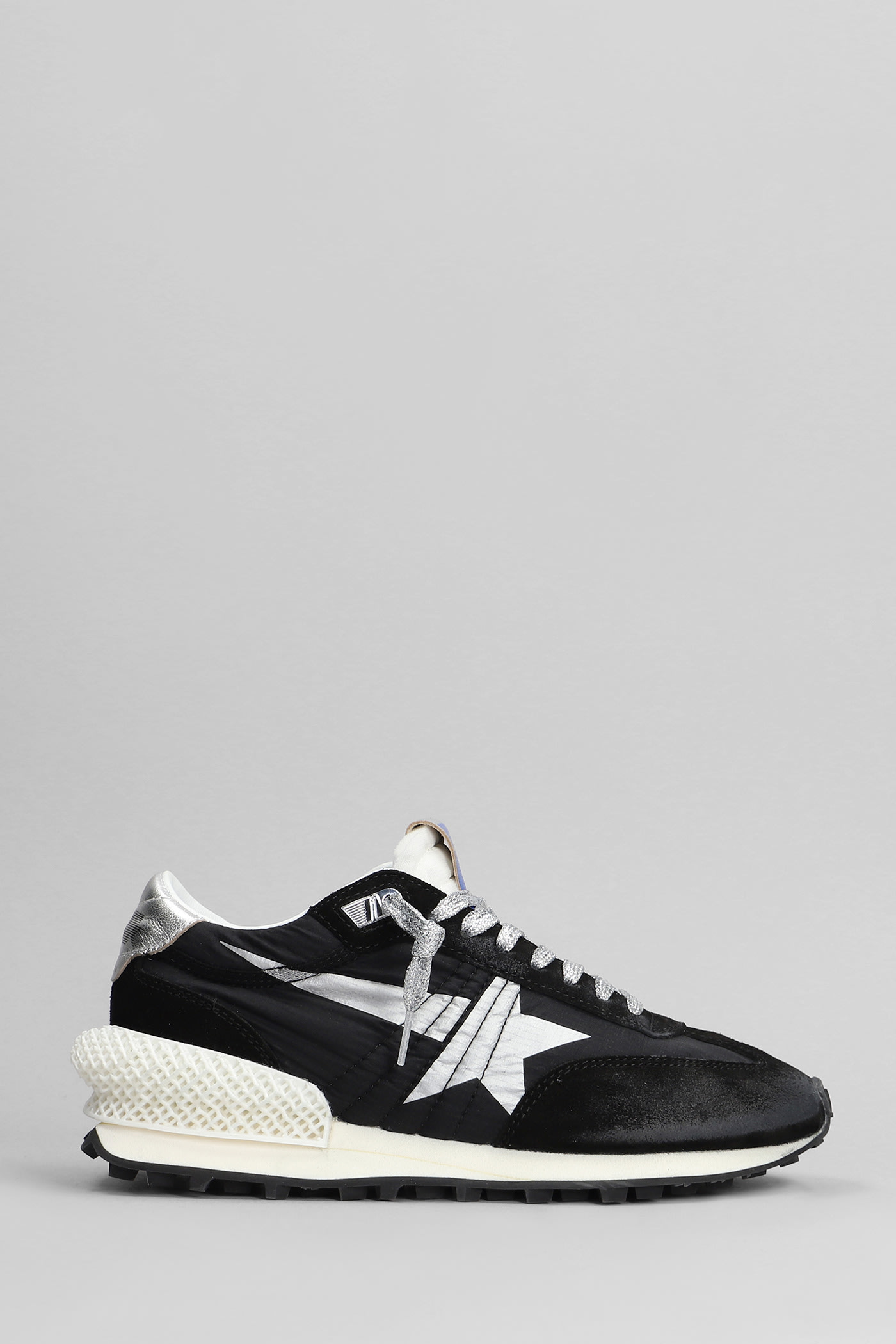 Golden Goose Running Sneakers In Black Nylon In Black/silver