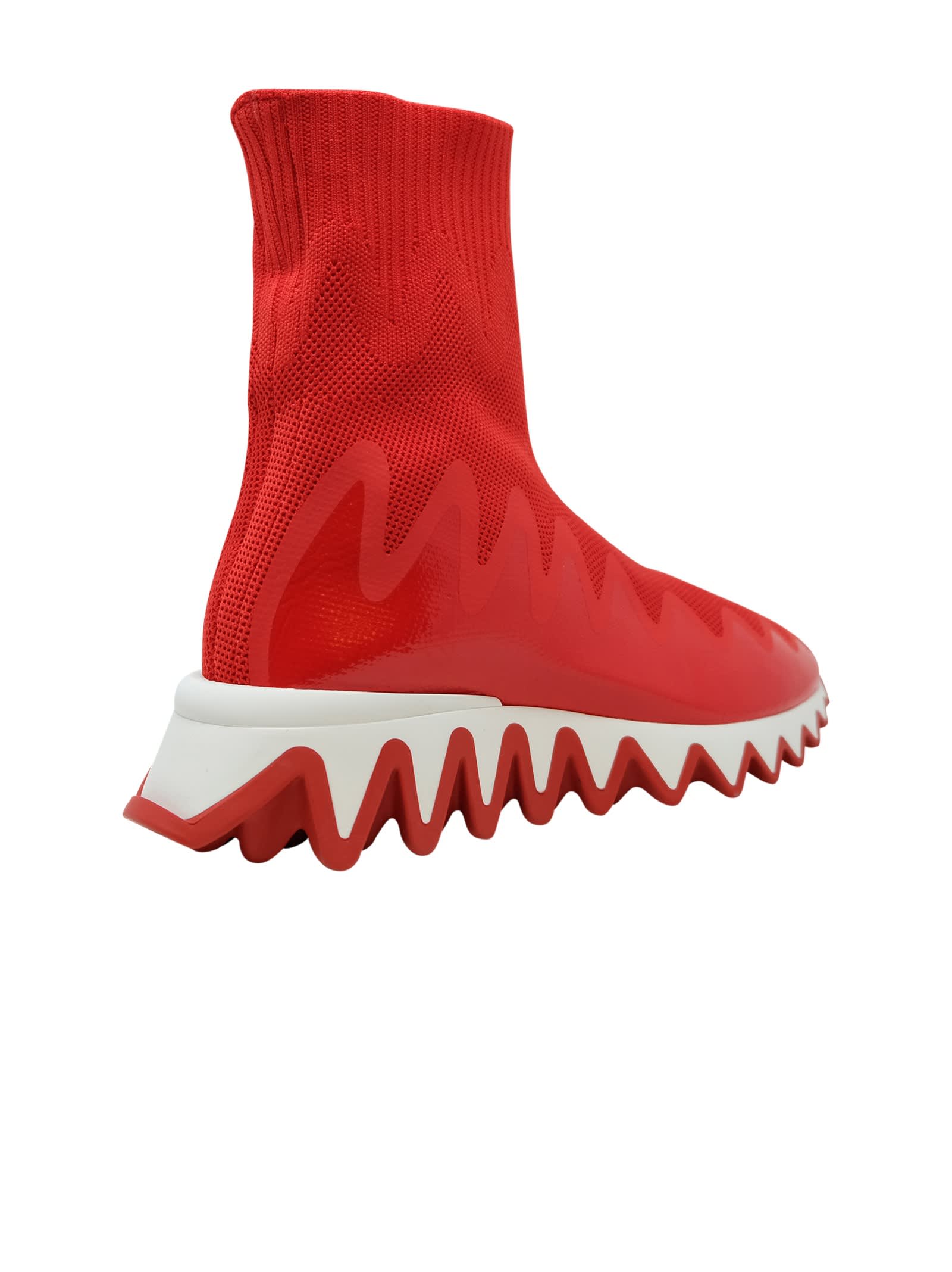 Shop Christian Louboutin Loubi Fabric Sharkysock Sneakers In White