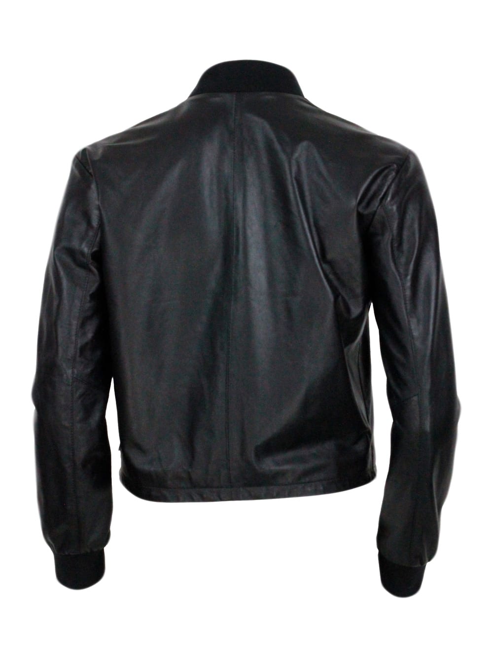 Shop Add Jacket In Soft And Real Lambskin With College Collar And Zip Closure. Stretch Knit Collar And Cuffs In Black
