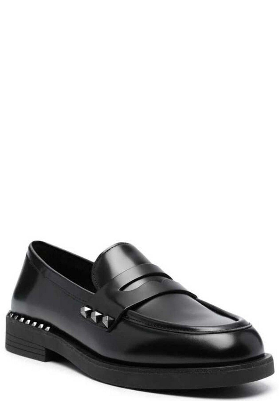 Shop Ash Studs Detailed Round Toe Loafers In Black